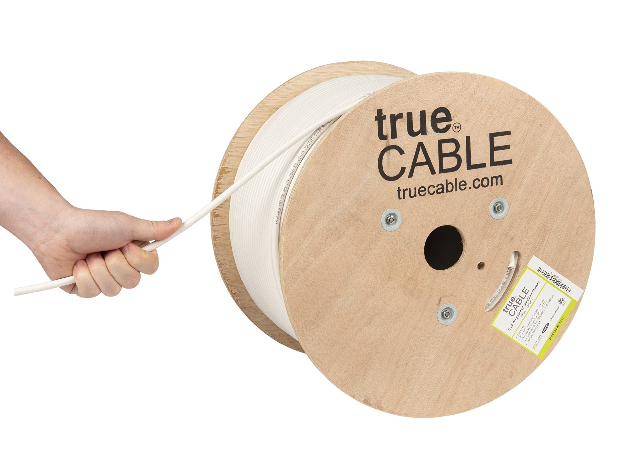 Truecable Cat6A Shielded Plenum (Cmp), 1000Ft, White, 23Awg Solid Bare Copper, 750Mhz, Poe++ (4Ppoe), Etl Listed, Overall Aluminum Foil Shield (F/Utp), Bulk Ethernet Cable