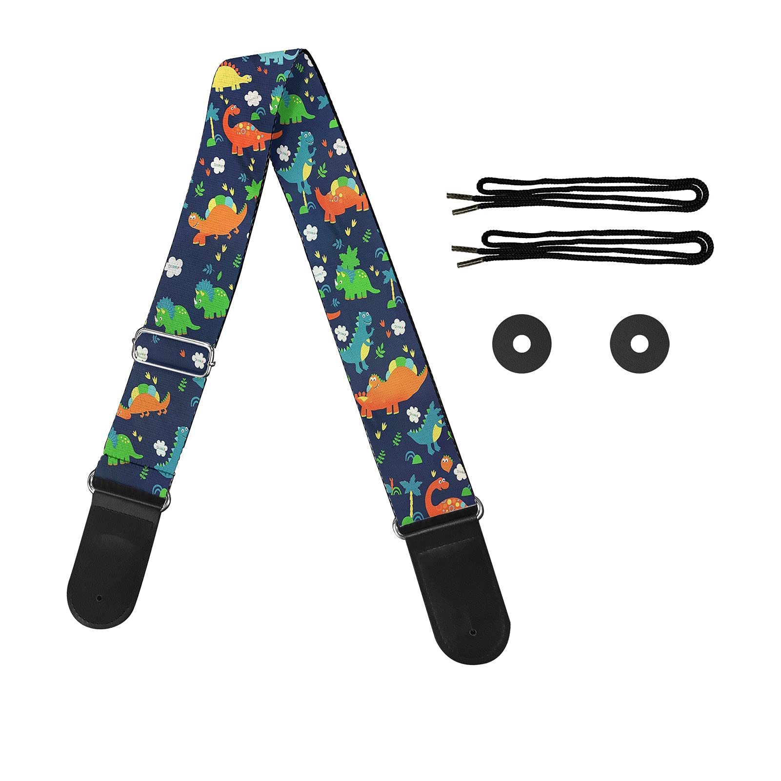 Horeset Guitar Strap for Electric & Acoustic Guitars,Bass Adjustable Polyester Fabric Strap, Cute Dinosaur, 2.1 Wide 33.156.3