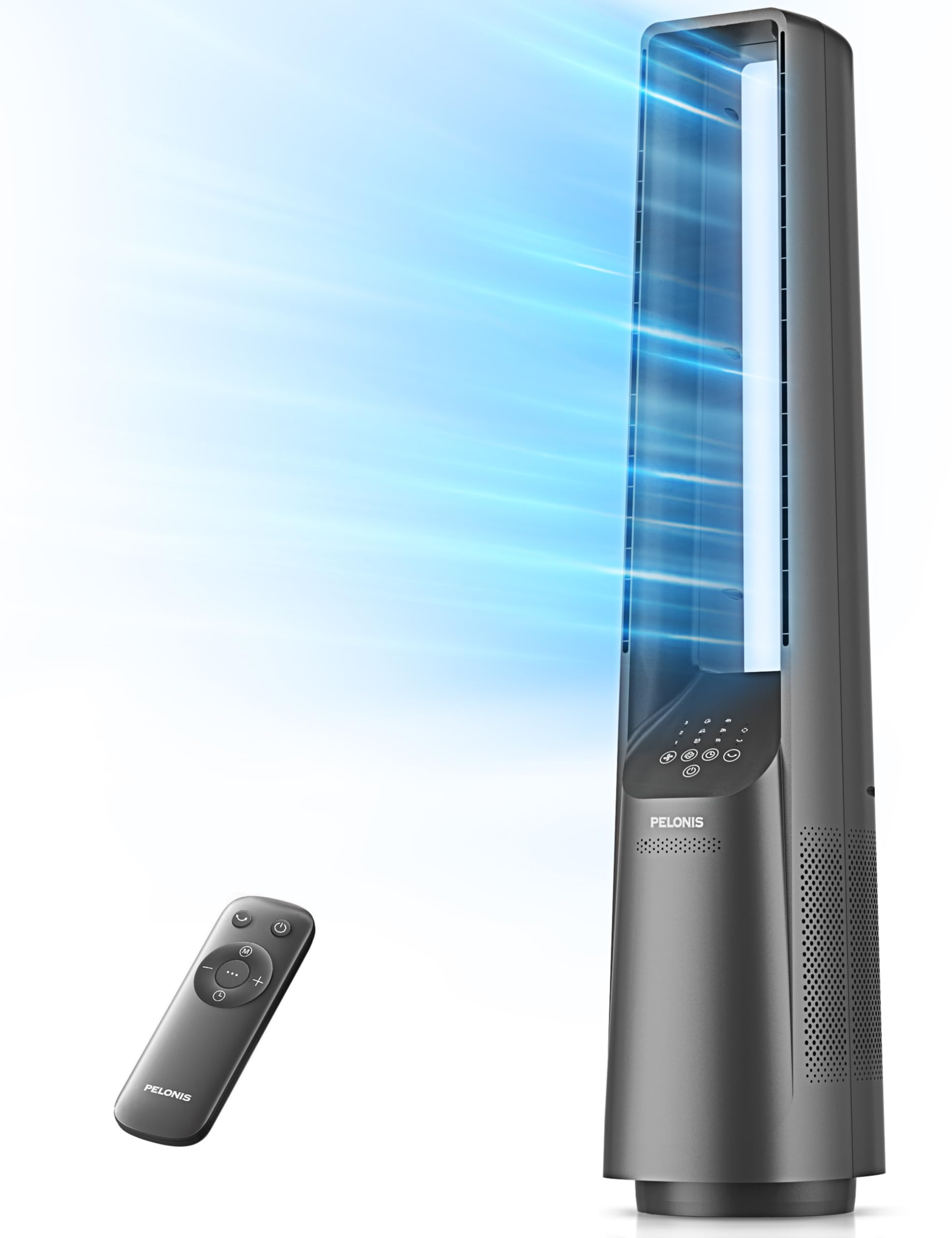 Pelonis 40'' Bladeless Tower Fan With Powerful Airflow, Ultra Quiet Dc Motor (20 Db), 6 Speeds, 4 Modes, Remote Control, 7 Hour