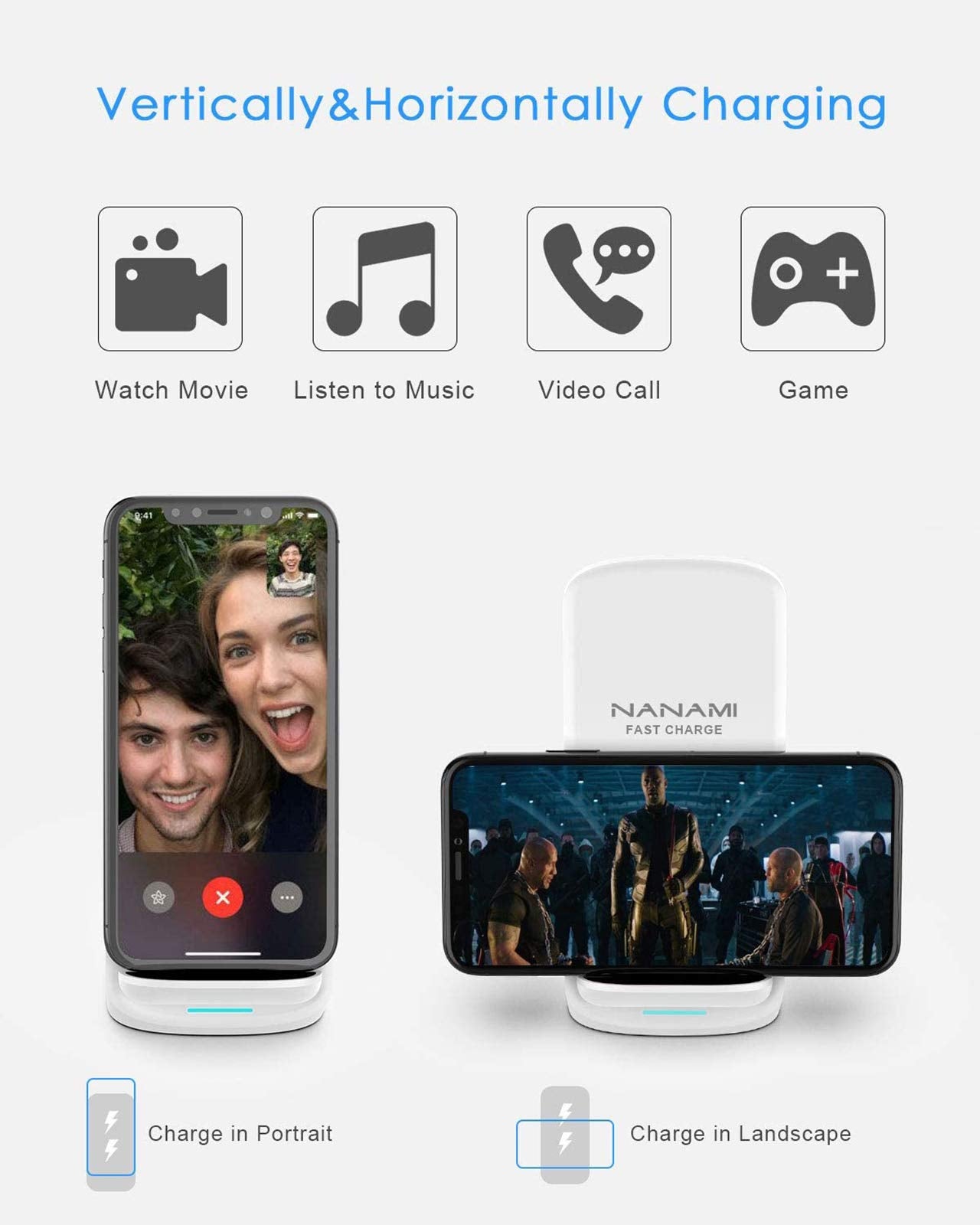 Nanami Upgraded Fast Wireless Charger, Qi Certified Wireless Charging Stand For Iphone 16/16 Plus/16 Pro/16 Pro Max/15/14/13/12/