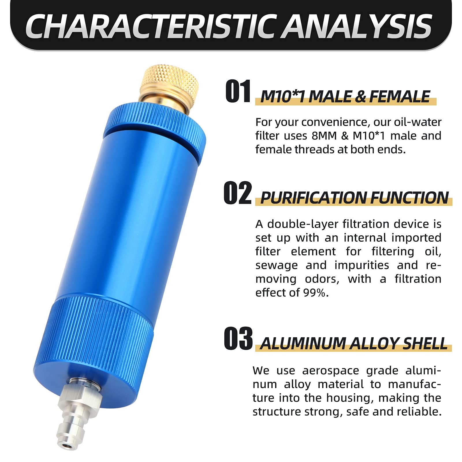 Meanlin Measure 30Mpa Water Oil Separator With 20 Inch Spring Flexible Hose And 8Mm & M10 Fast Connecting Internal Thread Mother