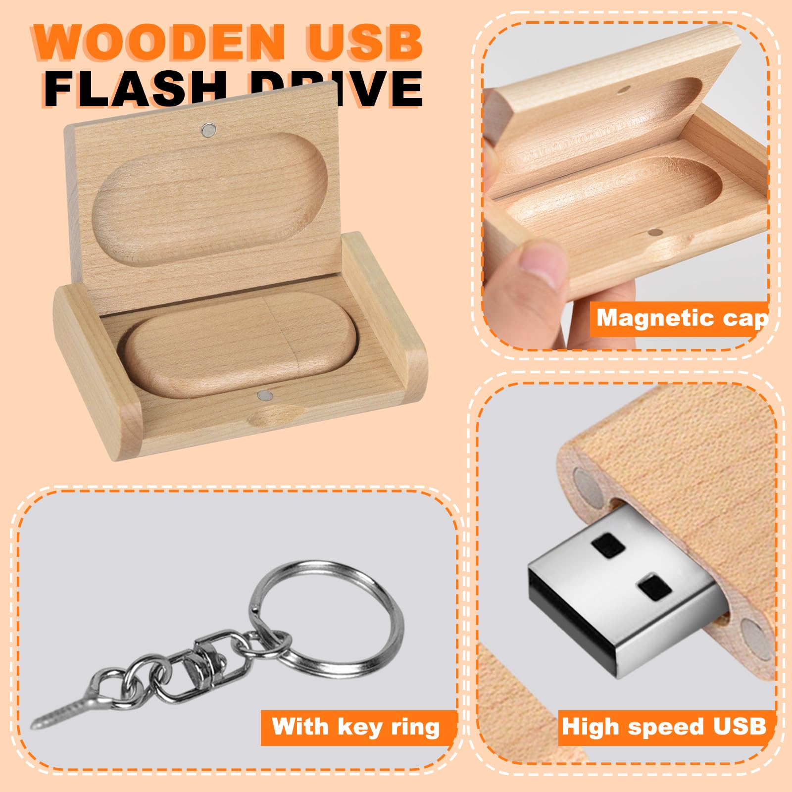 Novelty Wooden Usb 2.0 Flash Drive 16Gb Data Storage Memory Stick Usb Stick Ellipse Pendrive With Wooden Box