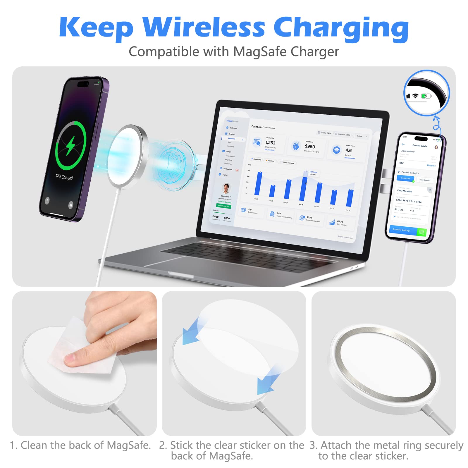 Imluckies [Upgraded] Magnetic Laptop Phone Holder, 180 Adjustable Continuity Camera Mount Clip Compatible With Magsafe For Iphon