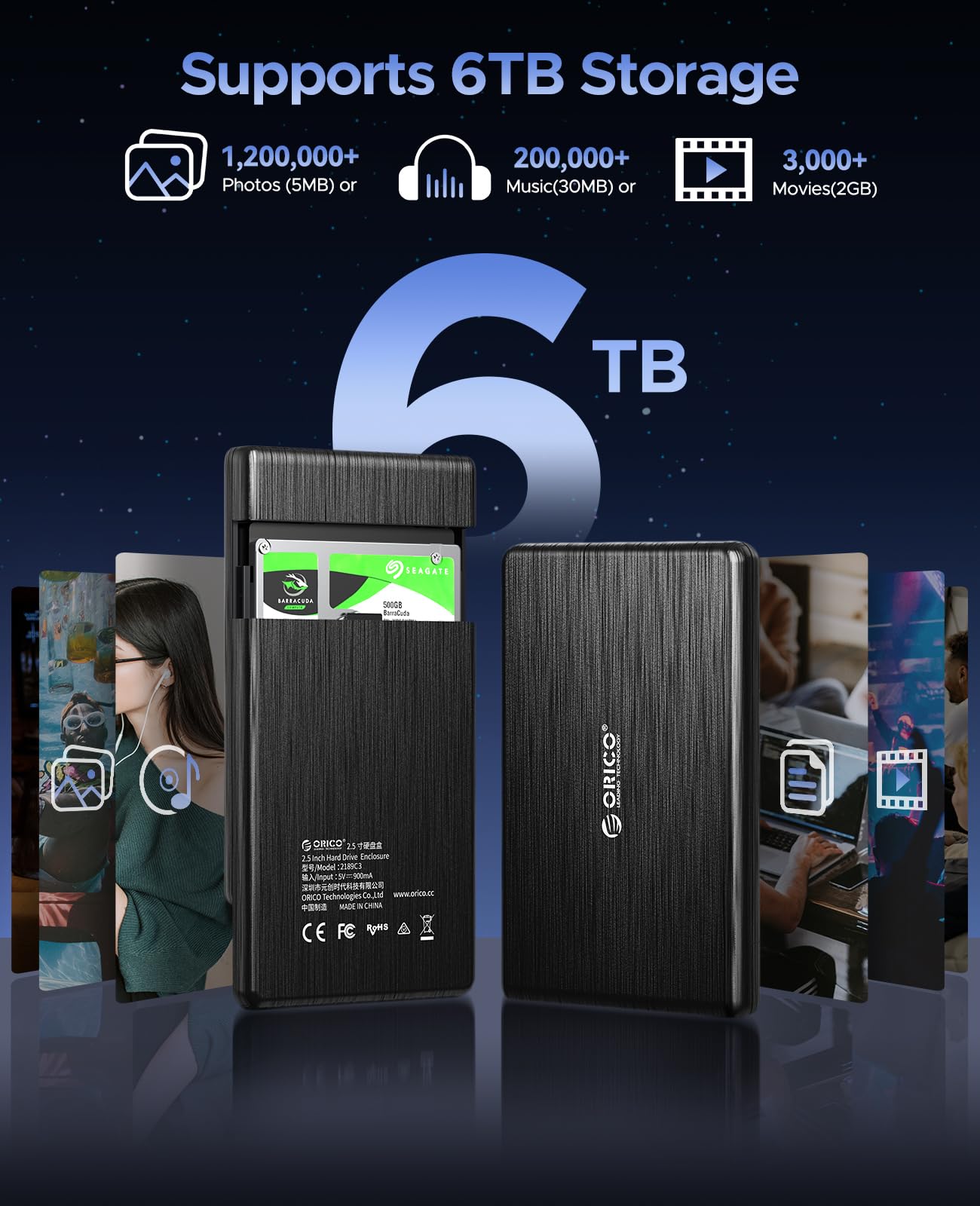 ORICO USB 3.0 to SATA III 2.5' External Hard Drive Enclosure for 2.5 Inch 7mm 9.5mm SATA HDD/SSD Tool Free [UASP Supported],Black(2189U3)