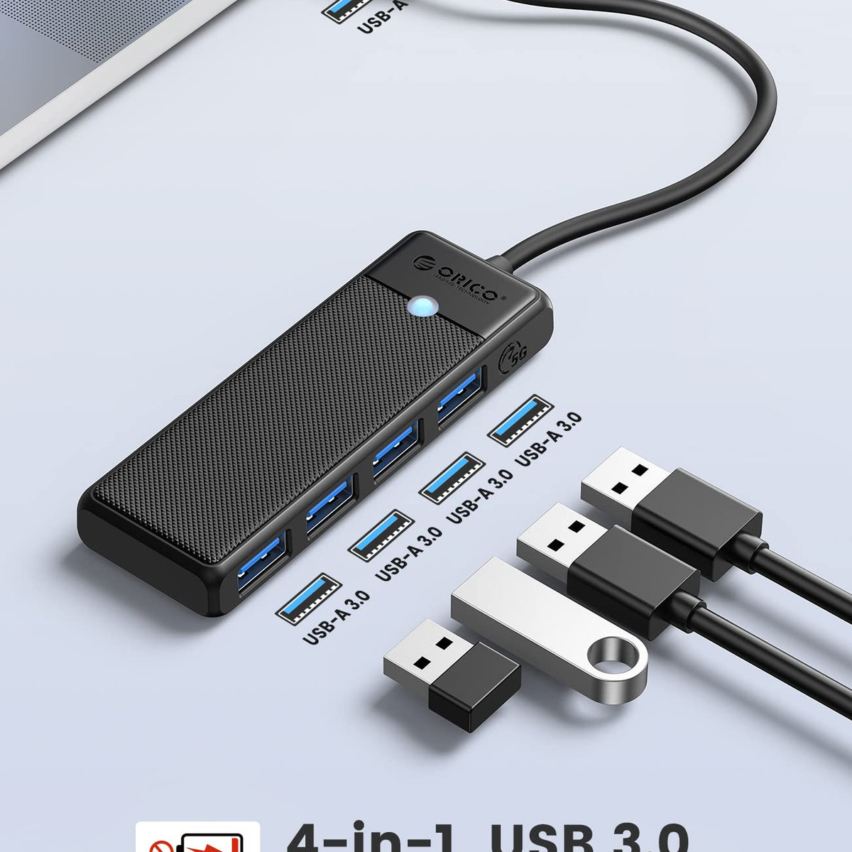 ORICO USB 3.0 Hub, 4 Port USB Hub with Long Cable, Ultra Slim USB Spli ...