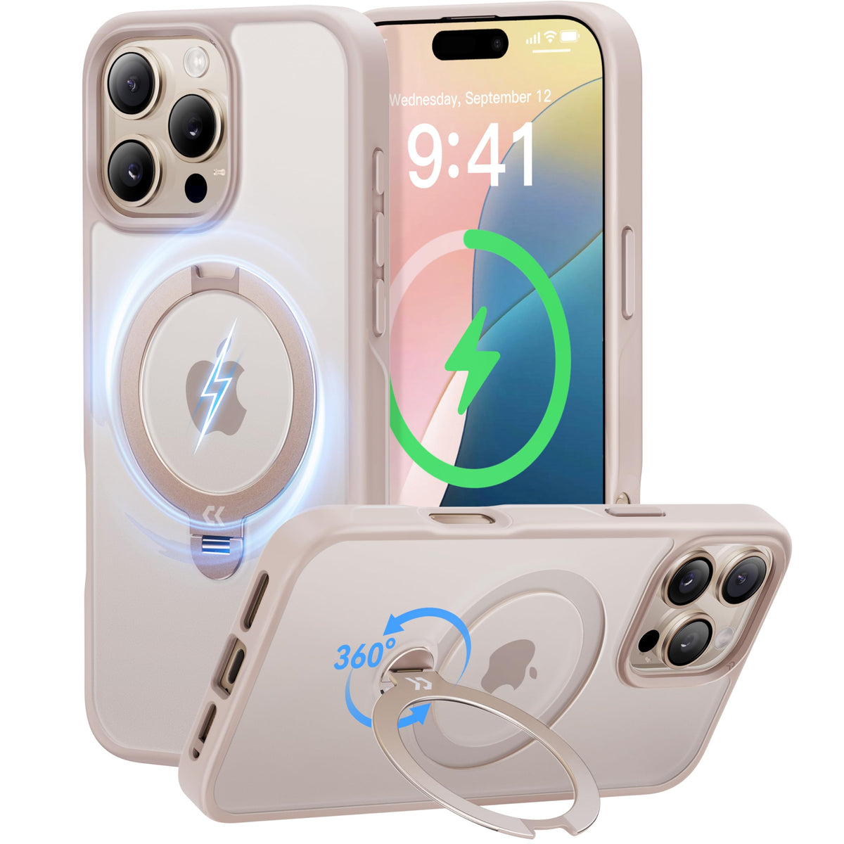 Casekoo Desert Titanium For Iphone 16 Pro Max Case With 360 Upgraded Rotatable Magnetic Stand [16Ft Military Protection] [Compat
