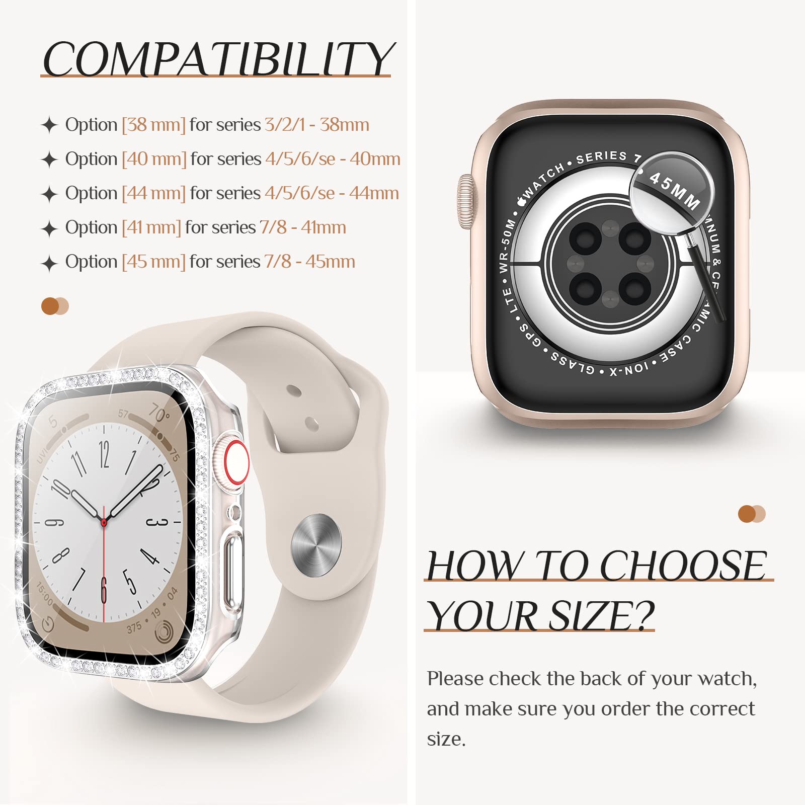 Goton 2 Pack Bling Screen Protector Case For Apple Watch Series 3 2 1 38Mm With Tempered Glass, Women Glitter Diamond Rhinestone