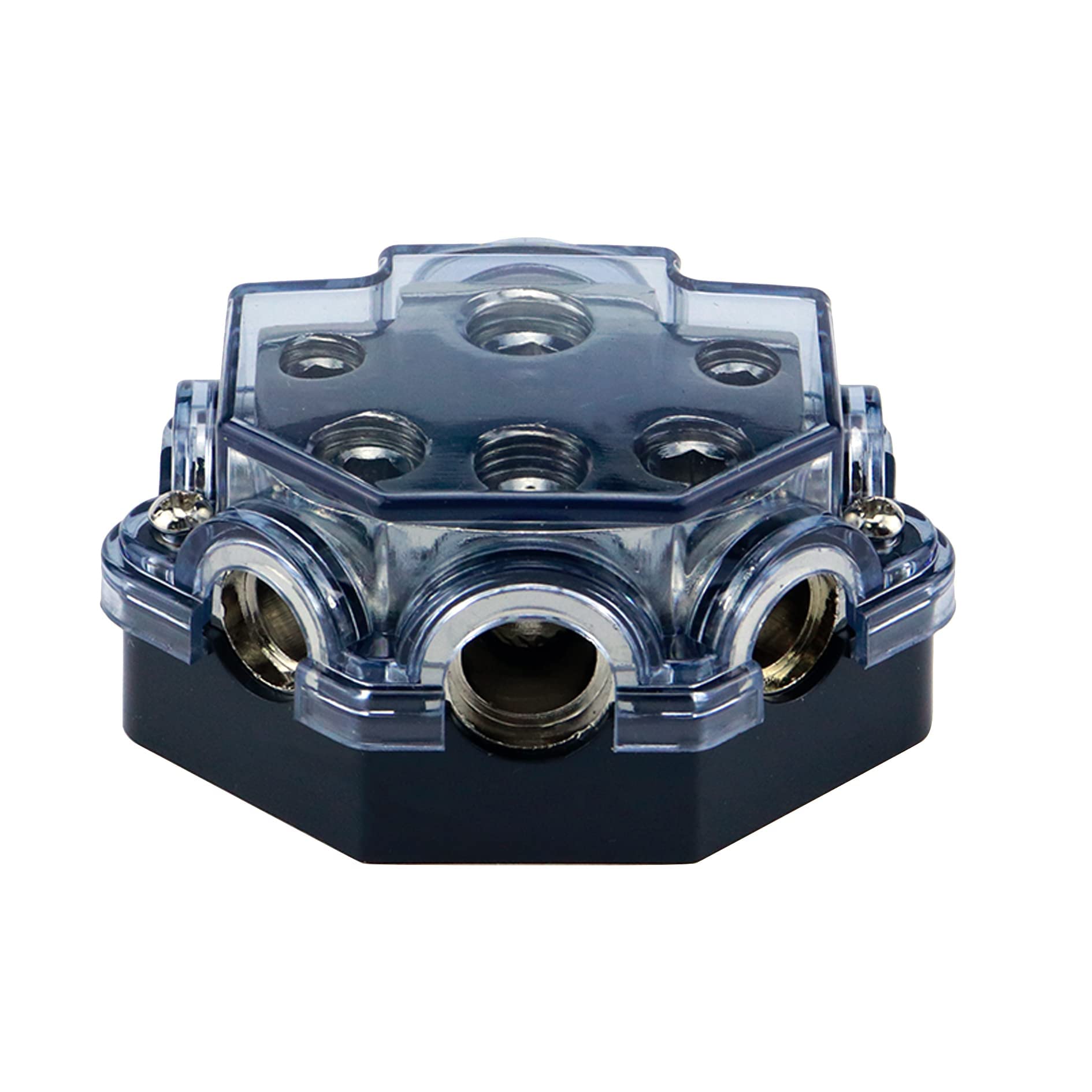 S Sydien 1Pc Power Distribution Block Car Audio 1 In 5 Ways Out Car Audio Distribution Block 0 Gauge Input 2/4/8 Gauge Out Ground Cable Splitter Distribution Block For Automotive