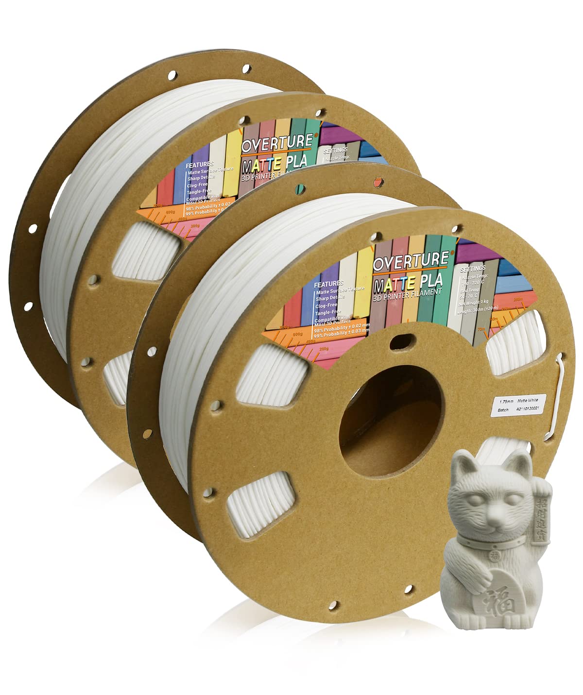 Overture Pla Matte Filament 1.75Mm, Matte Pla Roll 2Kg Cardboard Spool (4.4Lbs), Dimensional Accuracy +/  0.03 Mm, Fit Most Fdm