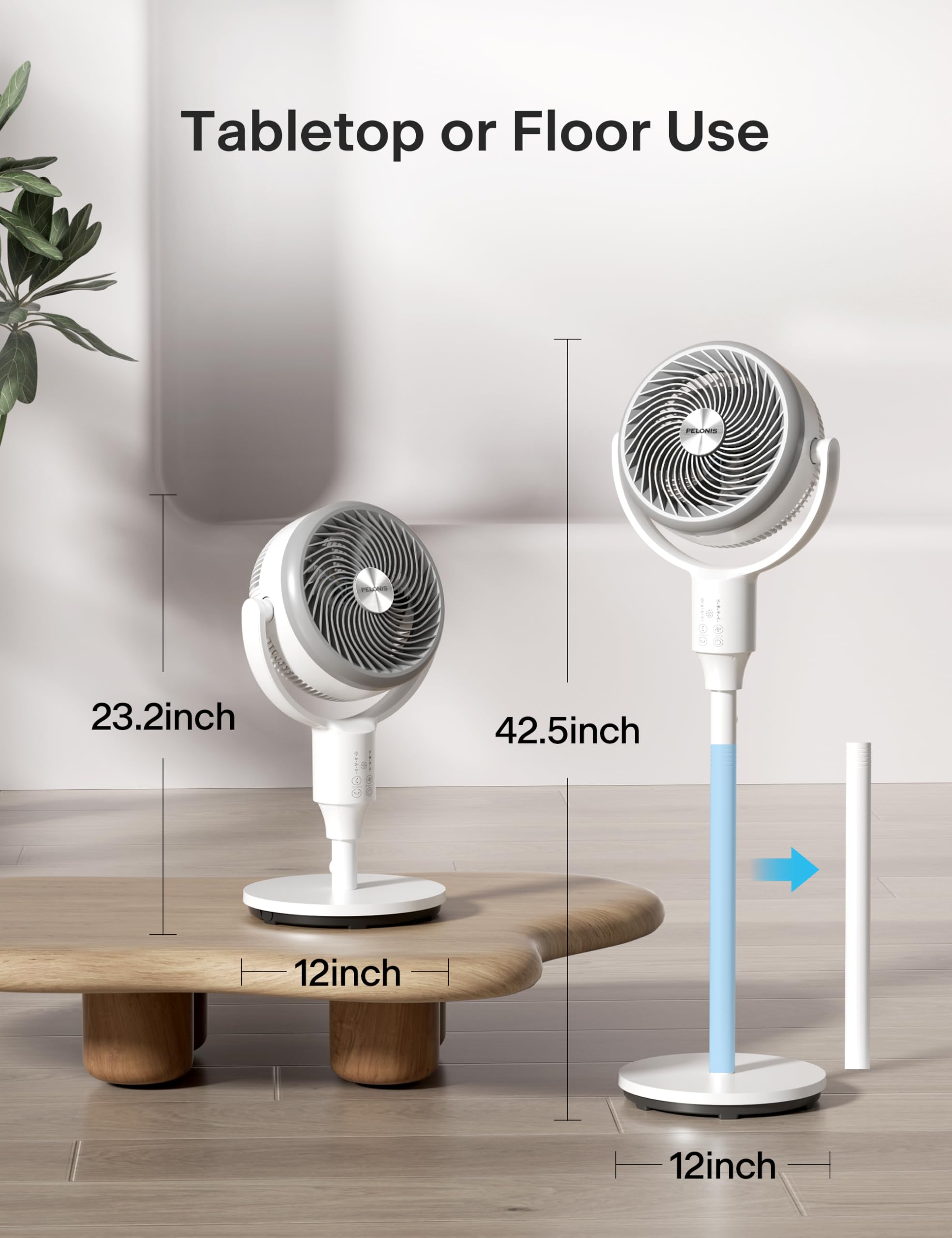 Pelonis 2 In 1 Aerofan, Table Fan & Pedestal Fan, 22Ft/S, Omniflow (135?+90?Auto Oscillation), 23 Db Quiet Floor Fan With 3 Spee