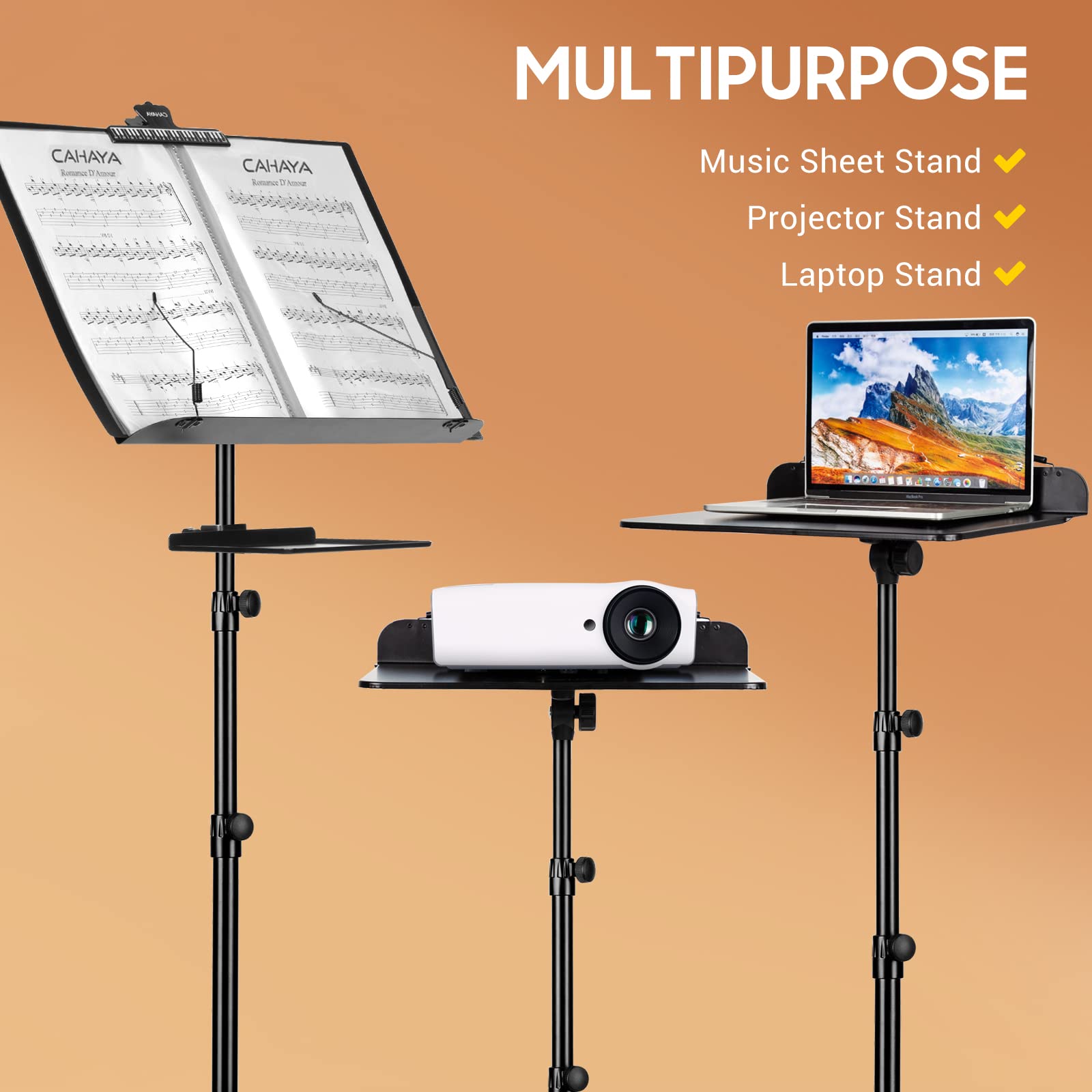 Cahaya Dual Use Sheet Music Stand With Clamp On Tray & Desktop Book Stand With Carrying Bag, Sheet Music Folder, Music Stand Wit
