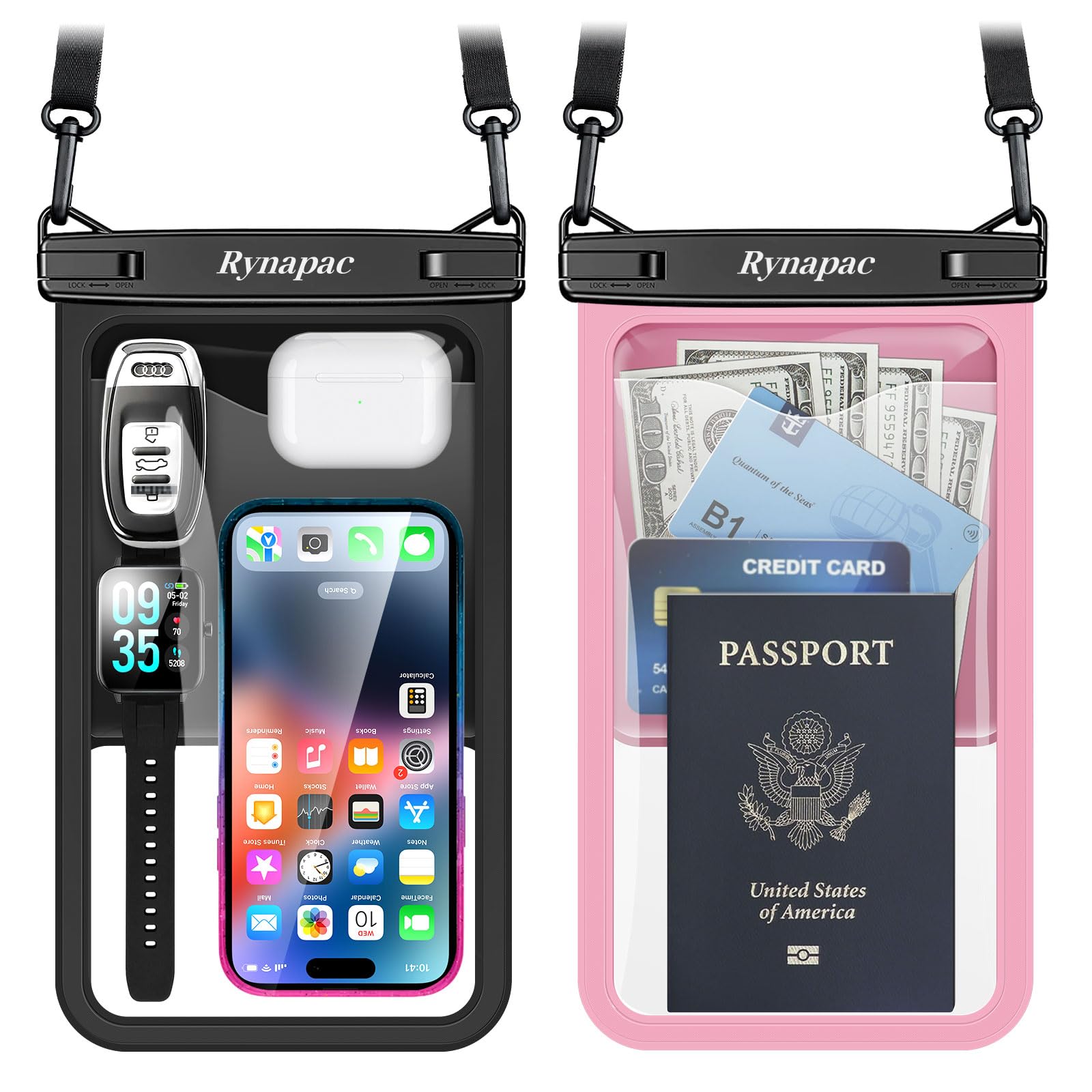Rynapac 2 Pack Waterproof Phone Pouch   10In Waterproof Phone Case With Lanyard, Ipx8 Cell Phone Dry Bag Beach Essentials For Ip