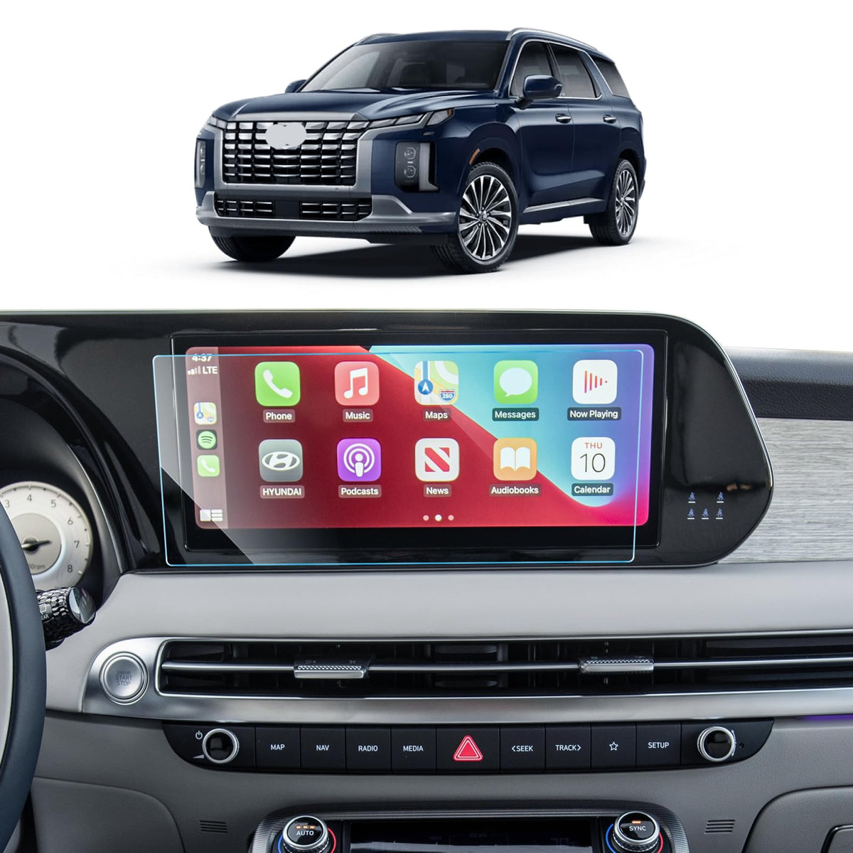Lantu Palisade Accessories For 2023 2024 Hyundai Palisade 12.3'' Tempered Glass Gps Navigation Touchscreen Protector Film For 20
