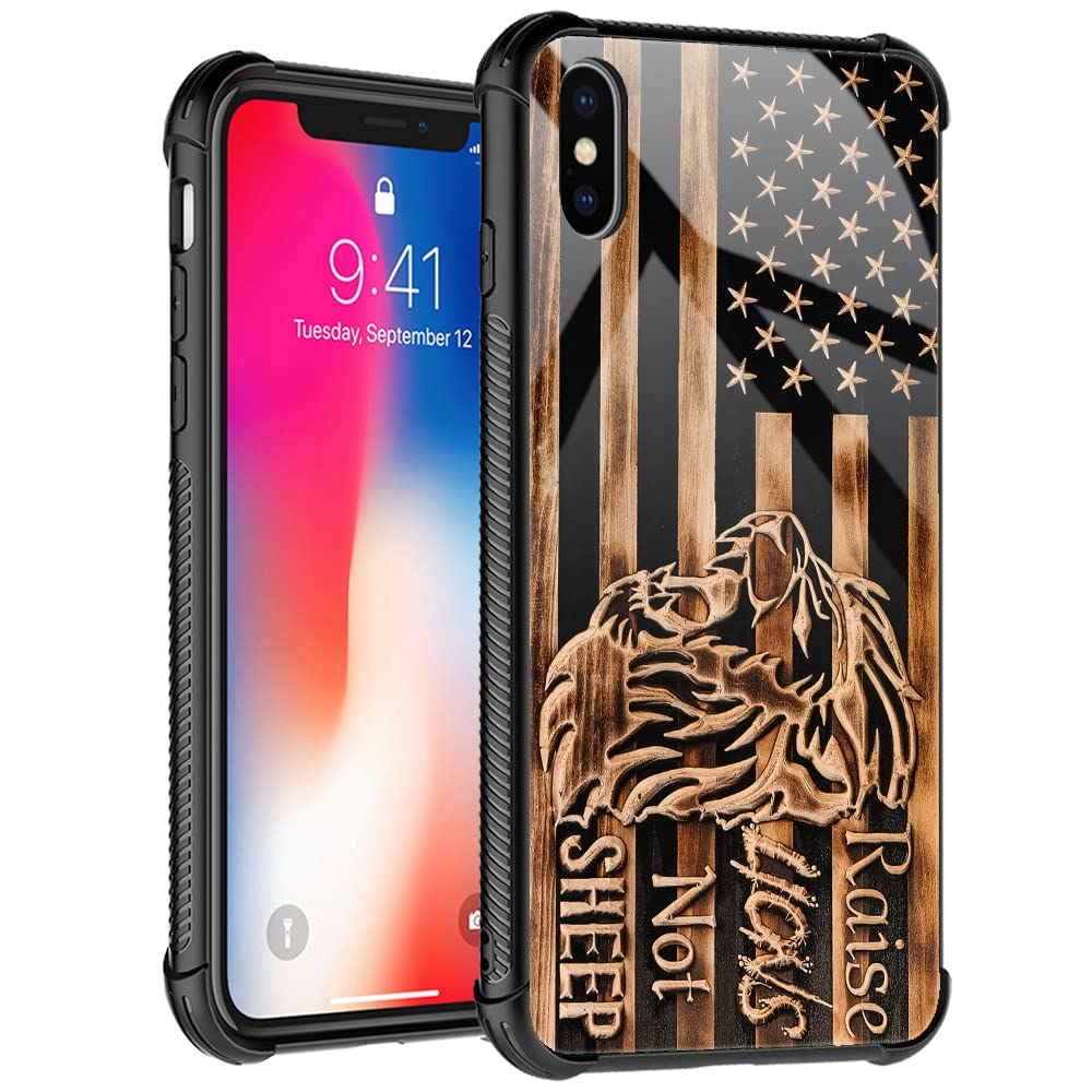 Tnxee Case Compatible With Iphone Xr Case, Raise Lion Not Sheep Wooden American Flag Case For Iphone Xr Cases For Man Women Gift