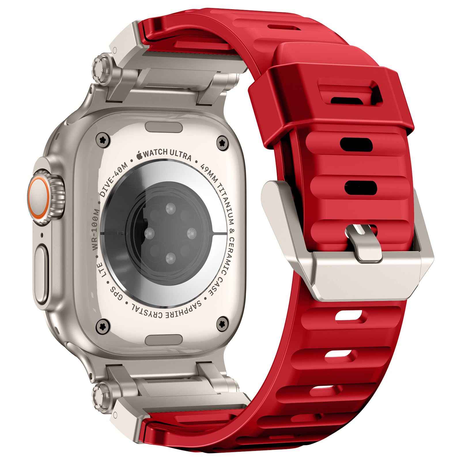 NewWays FKM Band for Apple Watch Ultra 2 49mm for Men, Rugged Fluoroelastomer Strap with Stainless Steel Connector for iWatch Ul