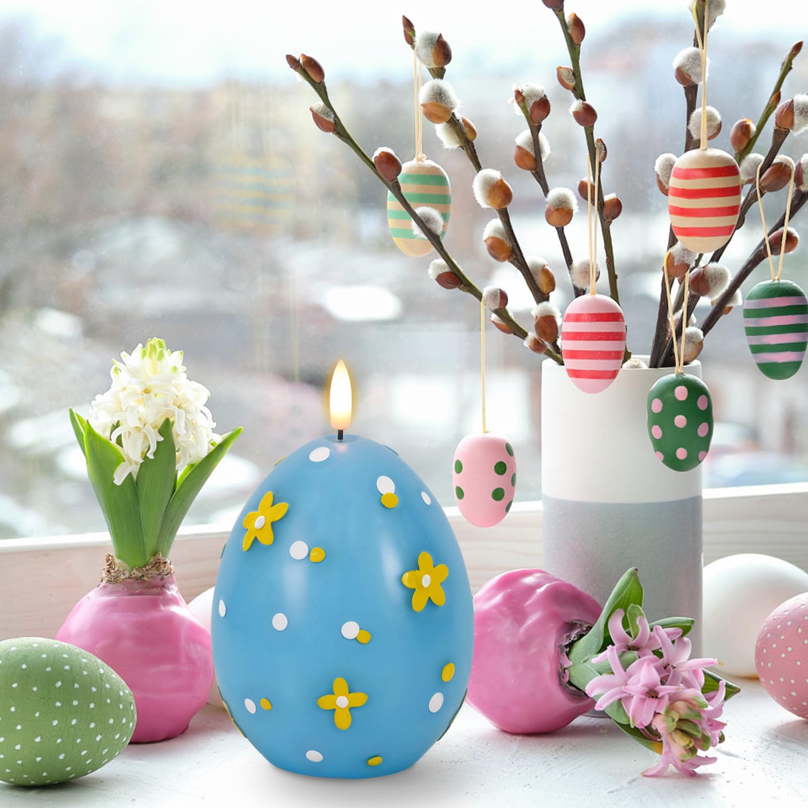 Wondise Easter Egg Flameless Flickering Candles With 6Hrs Timer, Battery Operated Real Wax Easter Egg Shaped Led Candles For Eas