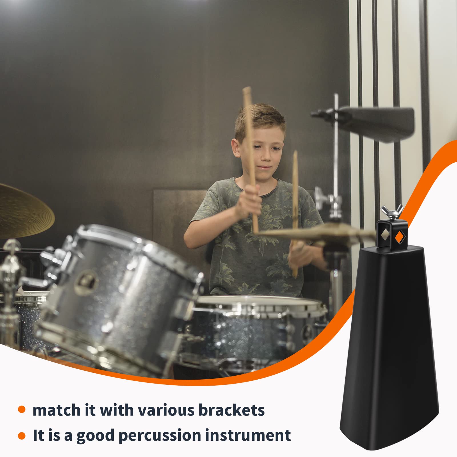 Soulmate Cowbell 8 Inch Metal Steel Cow Bells Instrument Noise Makers Cowbell Hand Percussion Cow Bell With Handle Stick For Dru