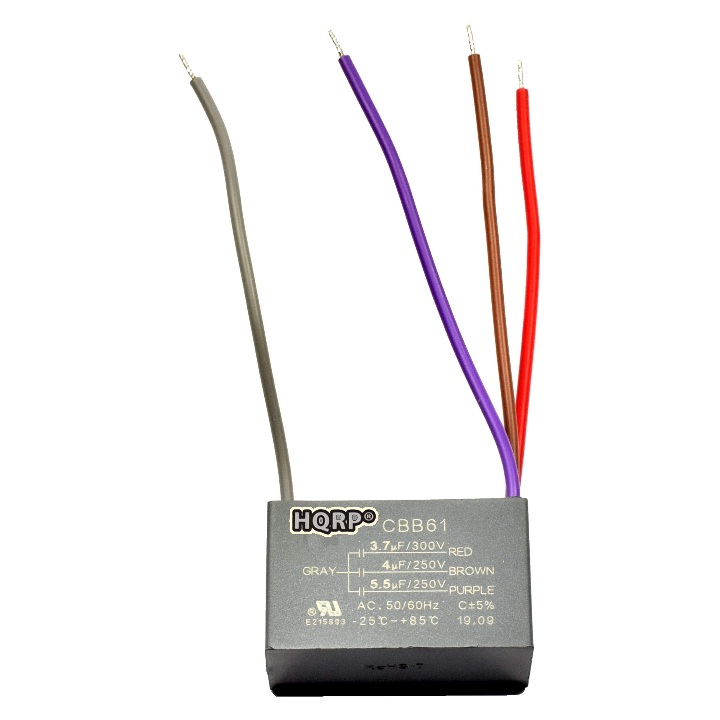 Hqrp Capacitor Fits Hampton Bay Ceiling Fan Cbb61 3.7Uf+4Uf+5.5Uf 4 Wire Ul Listed