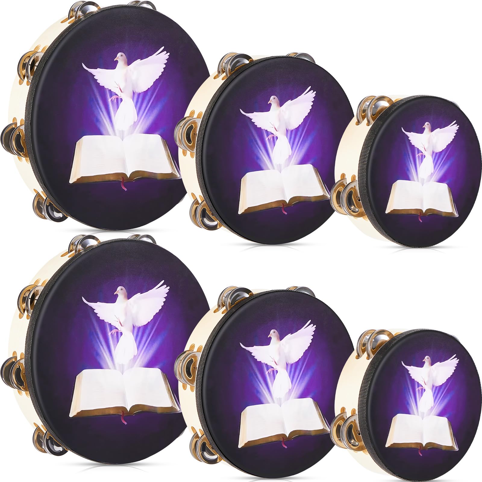 Boao 6 Pack 6 8 10 In Dove Bible Double Row Jingle Tambourine For Adults Tambourine Hand Bell Double Row Jingles Music Percussio