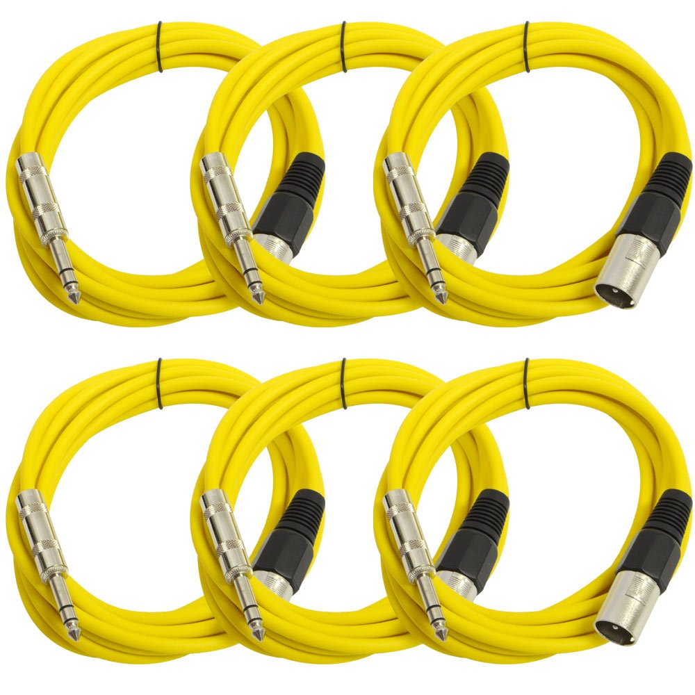 Seismic Audio - SATRXL-M10-6 Pack of Yellow 10 XLR Male to 1/4 TRS Patch Cables