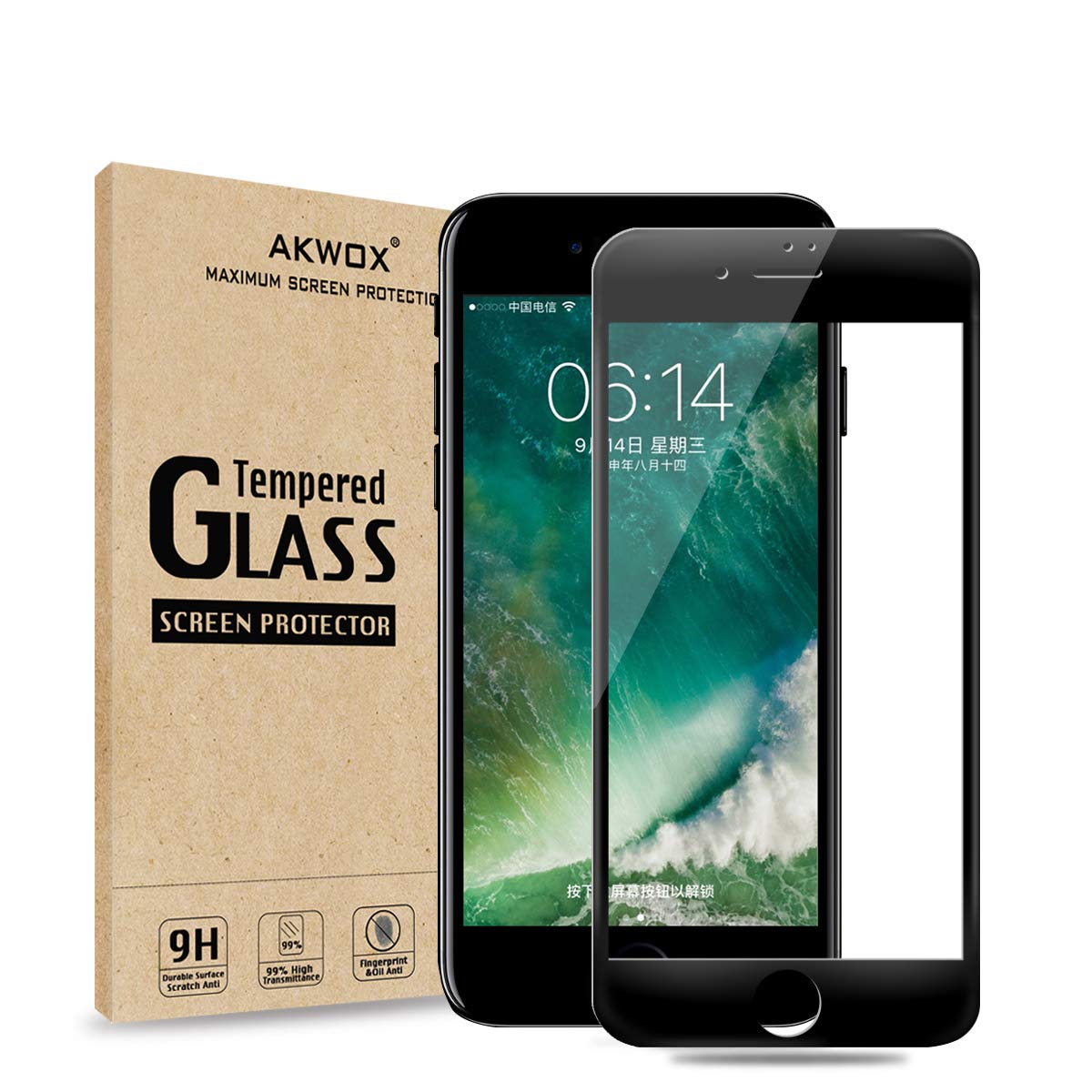 Akwox Ak-Gl017Bk Iphone 7 8 Screen Protector, Full Cover Iphone 7 Tempered Glass (Pack Of 2), Black Edge