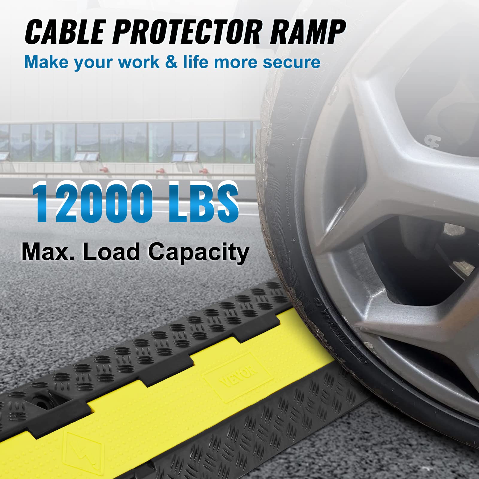 Vevor 3 Pcs 2 Channel Rubber Cable Protector Ramp, 12000 Lbs/Axle Capacity Heavy Duty Hose Wire Cover Ramp Driveway, Traffic Spe