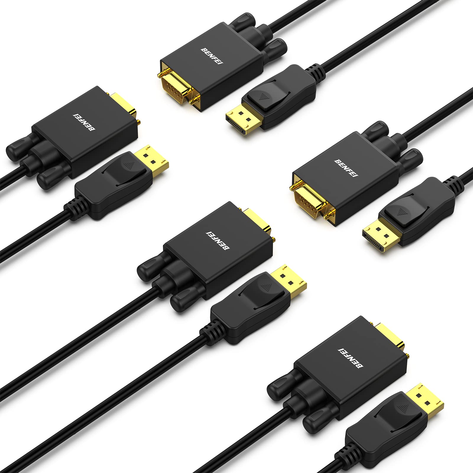 Benfei Displayport To Vga 6 Feet Cable 5 Pack, Display Port Male To Vga Male Gold Plated Cord 6 Feet Compatible For Lenovo, Dell