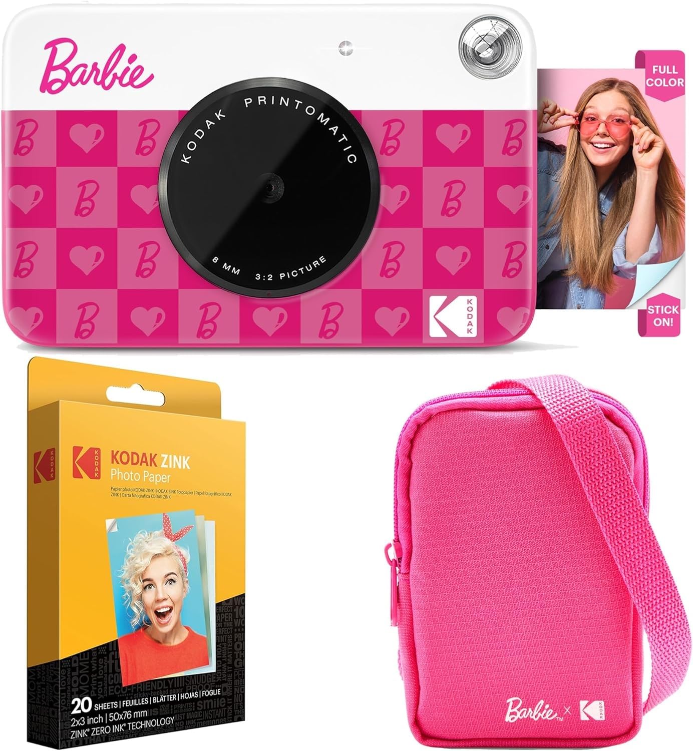 Kodak x Barbie Printomatic Full-Color Instant Print Digital Camera Barbie Starter Bundle (Iconic Style)+ Barbie Deluxe Camera Ca