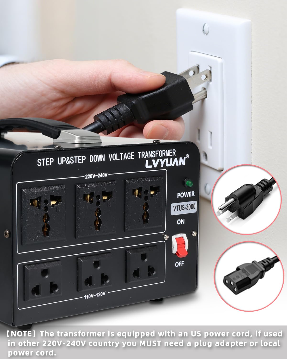 Lvyuan 3000 Watt Voltage Converter Transformer Heavy Duty Step Up/Down Ac 110V/120V/220V/240V Power Converter With 3 Us Outlets,