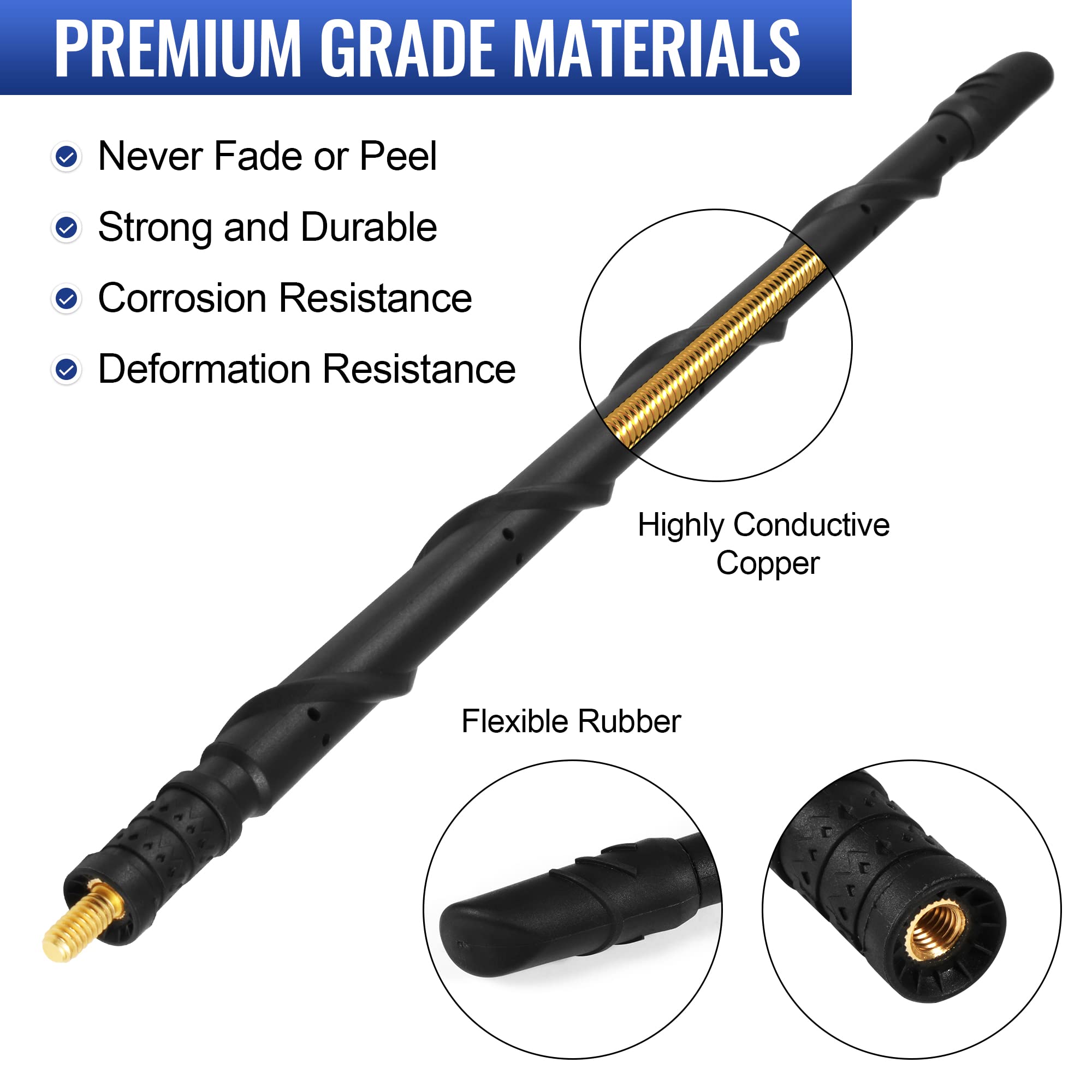 Vofono 13 Inch Antenna For Ford F150 2009 2024 Ford 250 F350 2017 2024, New Spiral Flex Rubber Truck Antenna Replacement, Ford F150 F250 F350 Accessories