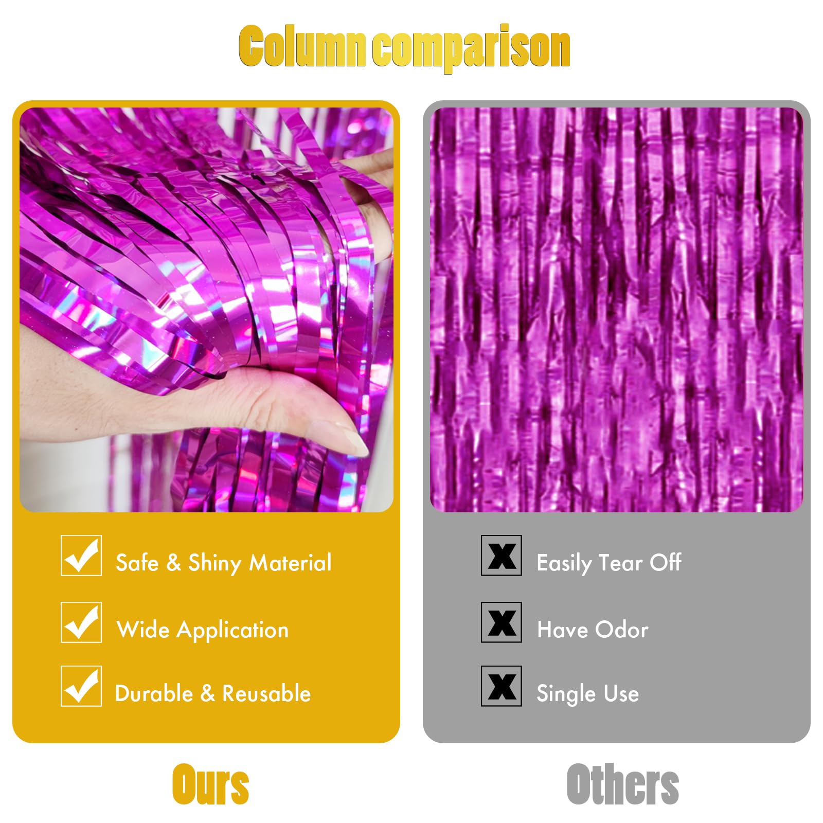 Canrevel 2 Pack 3.3X8.2 Feet Hot Pink Foil Fringe Backdrop Curtains, Tinsel Streamers Birthday Party Decorations, Fringe Backdro