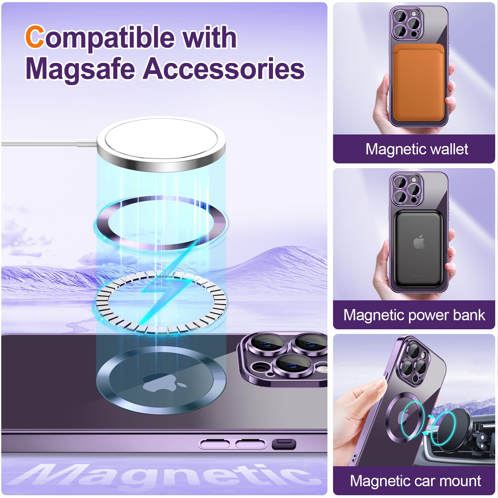 Hython For Iphone 13 Pro Case Glitter, Clear Magnetic Phone Cases With Camera Lens Protector [Compatible With Magsafe] Bling Spa