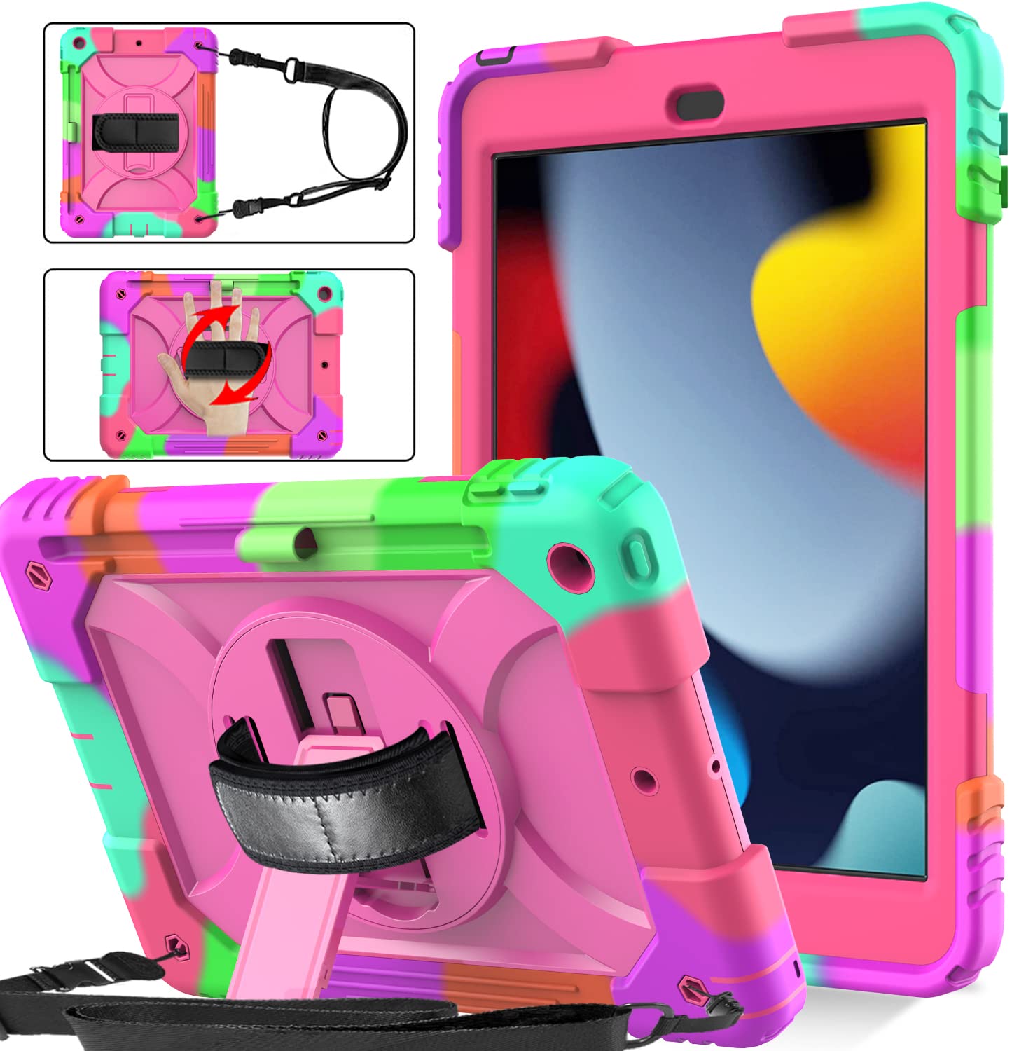 Bmouo Ipad 9Th Generation Case,Ipad 8Th/7Th Generation Case,Ipad 10.2 Case,3 Layer Hybrid Shockproof [360 Rotating Stand] [Hand 