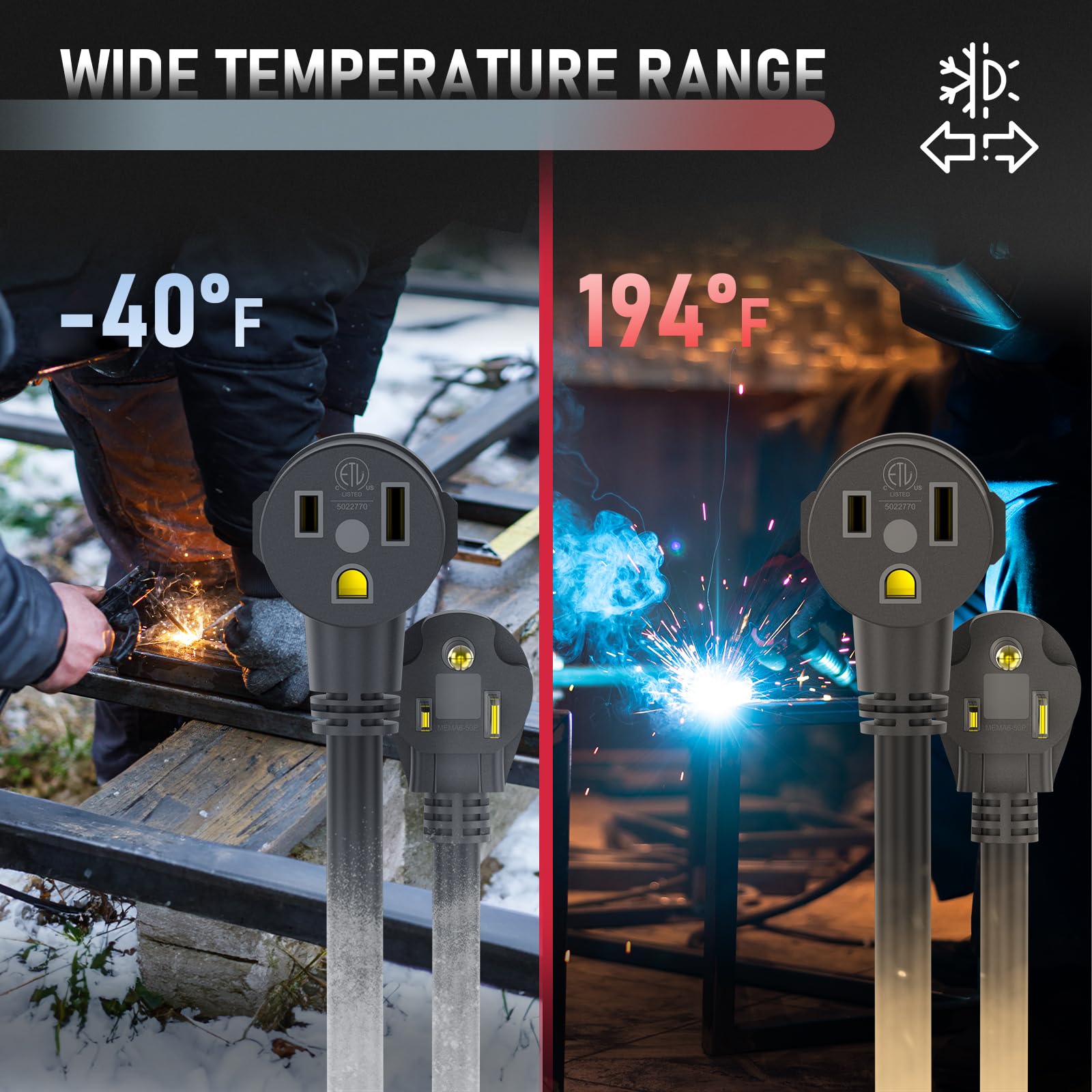 Yeswelder 50Ft 250 Volt Welder Extension Cord 10 Awg Power Extension For Welding Machines, Nema 6 50P To 6 50R