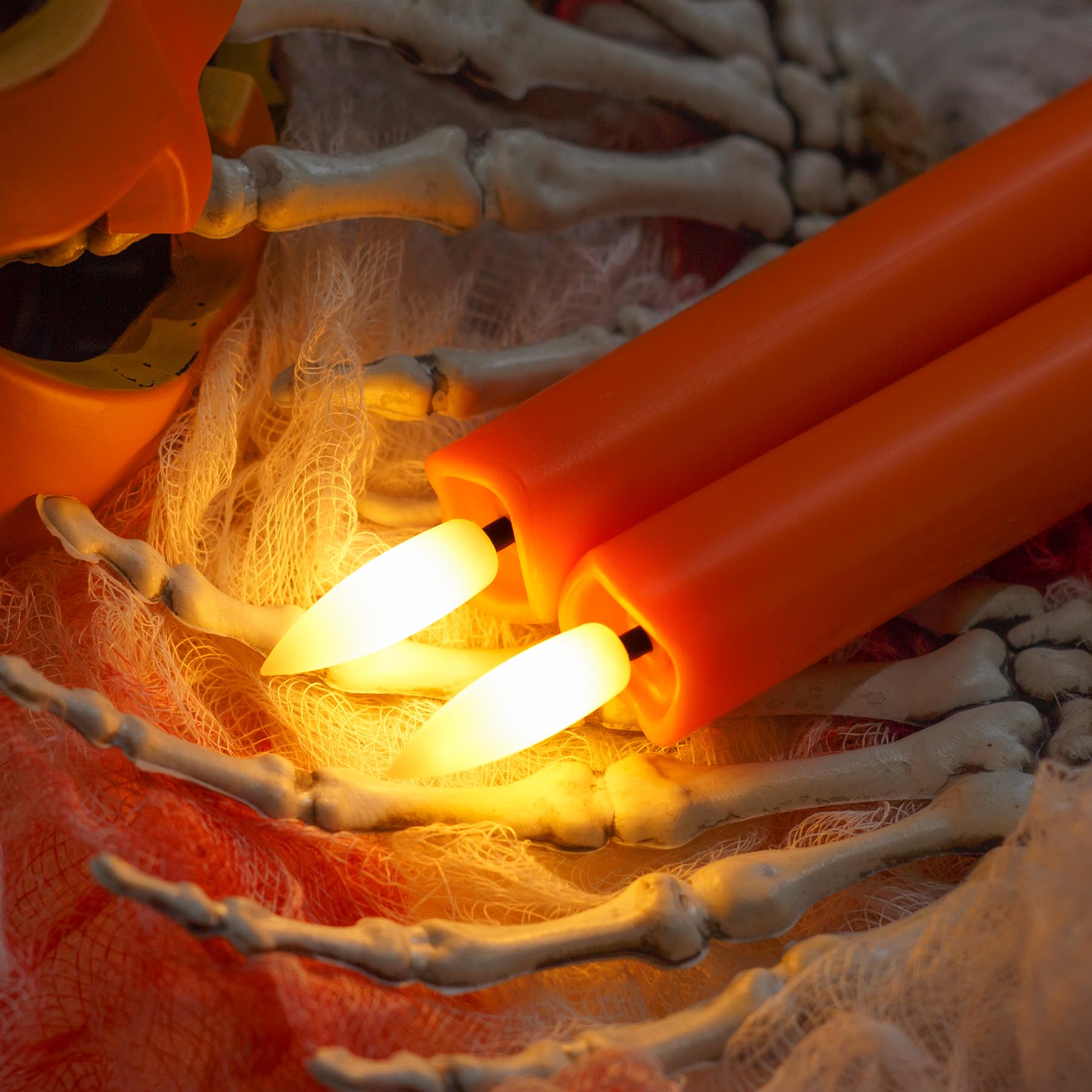 Yeelida Orange Flameless Led Taper Candles With Remote Control, 0.78''X 6.4'' Long Lasting Plastic Battery Operated Flickering S