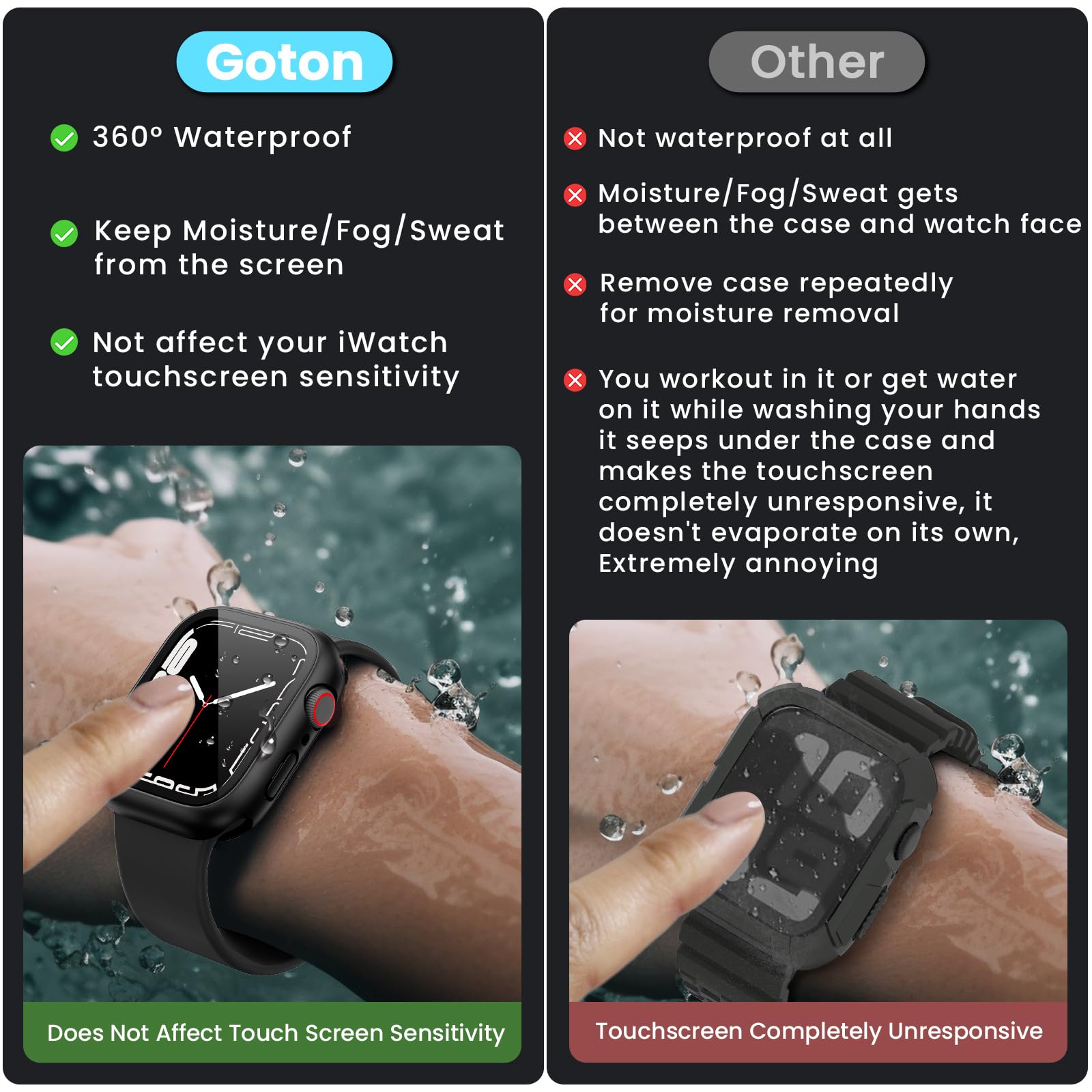 3 In 1 Goton Waterproof Hard Case For Apple Watch Screen Protector 44Mm, 360 Slim Full Protective Tempered Glass Face Cover + Ba
