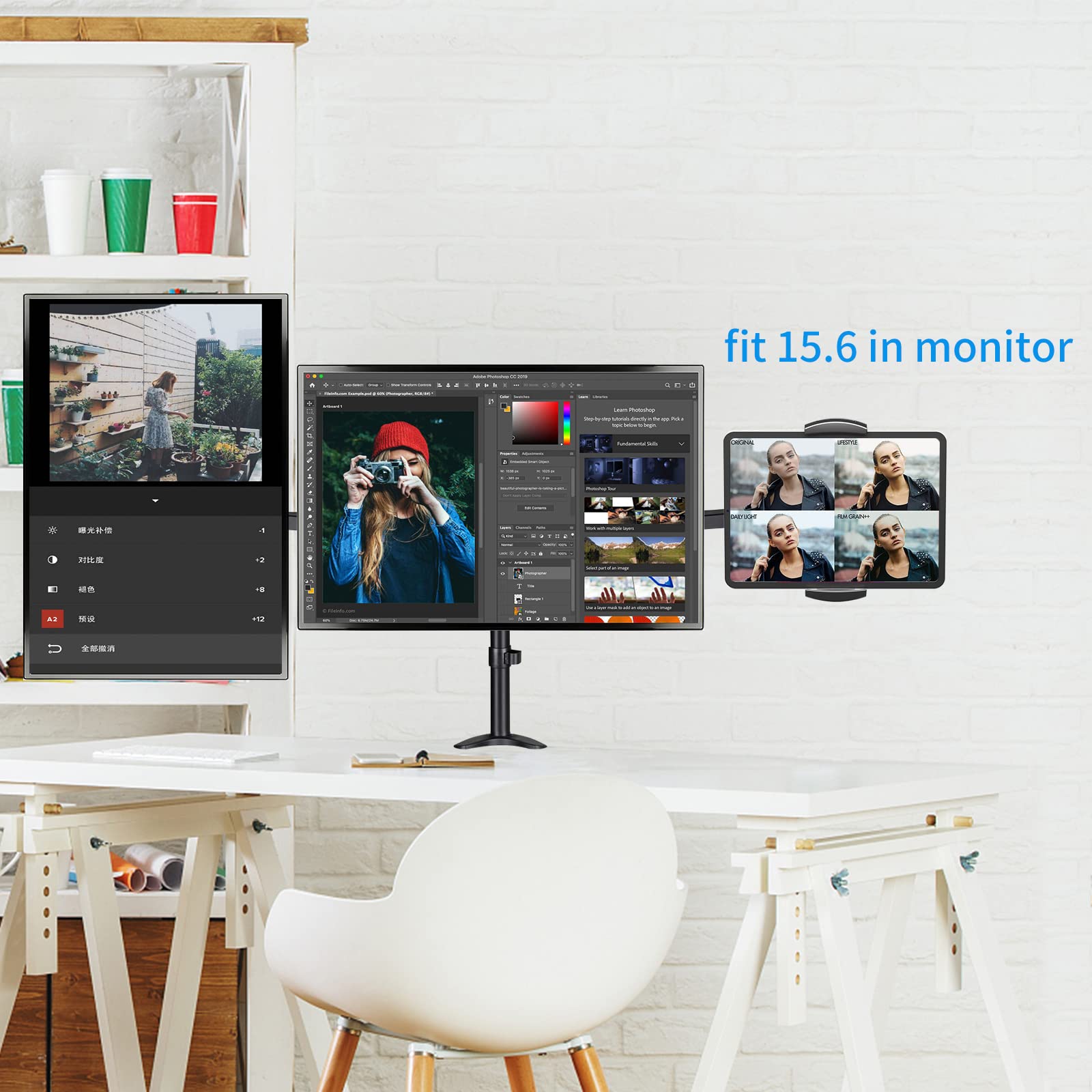 Pholiten Universal Vesa Mount Adapter For Tablets, 2 In 1 Laptops, 15.6 Inch Portable Monitors & Phone,Esa 100X100, Adjustable L