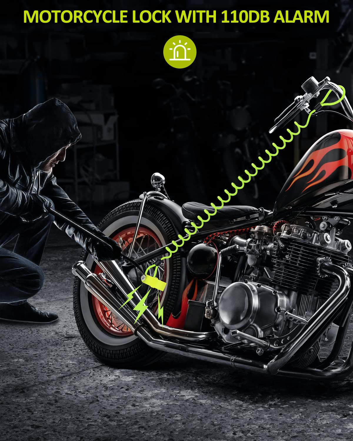 Onvian Motorcycle Disc Brake Lock With 110Db Alarm, Waterproof Motorcycle Locks Anti Theft For 6.7Mm Motorcycle Brake Helmet Sco