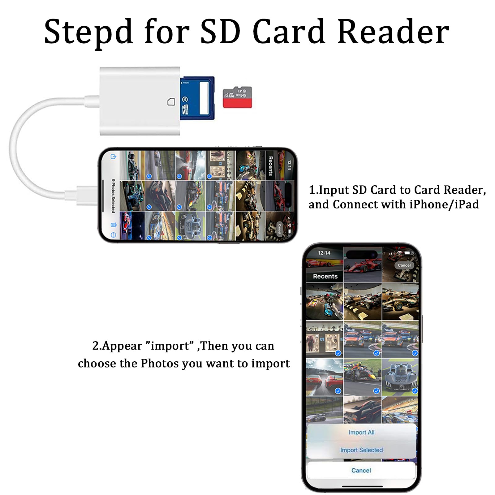 Untvie Lightning to SD Card Camera Reader - MFi Certified, 1 Slot, Compatible with iPhone 14/13/12/11/XS/XR/X/8/7/iPad,