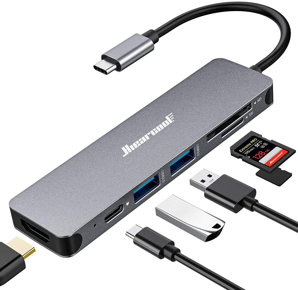 Hiearcool Usb C Hub, Adapter Usb C Dongle For Macbook Pro, 7 In 1 Usb C To Hdmi Multport Adapter Compatible For Usb C Laptops An