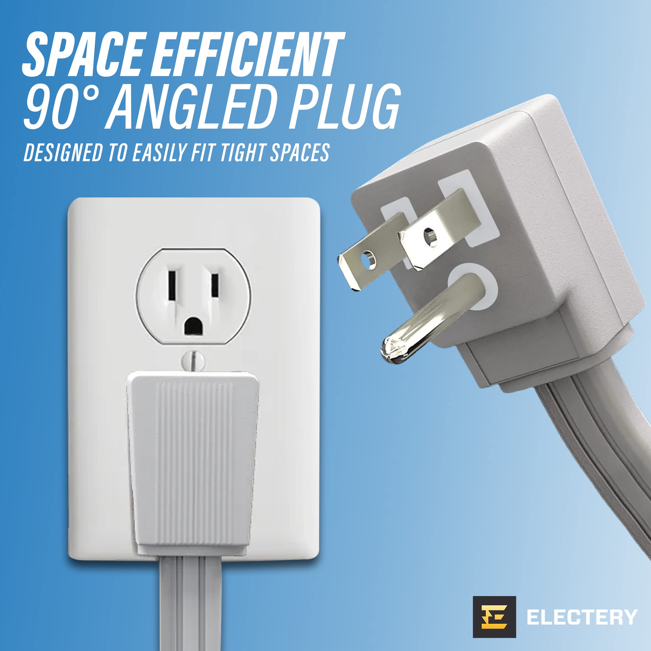 Electery Heavy Duty Appliance Extension Cord, 14 Awg   3 Prong Grounded Flat Plug, Gray Power Wire For Indoor Air Conditioner An