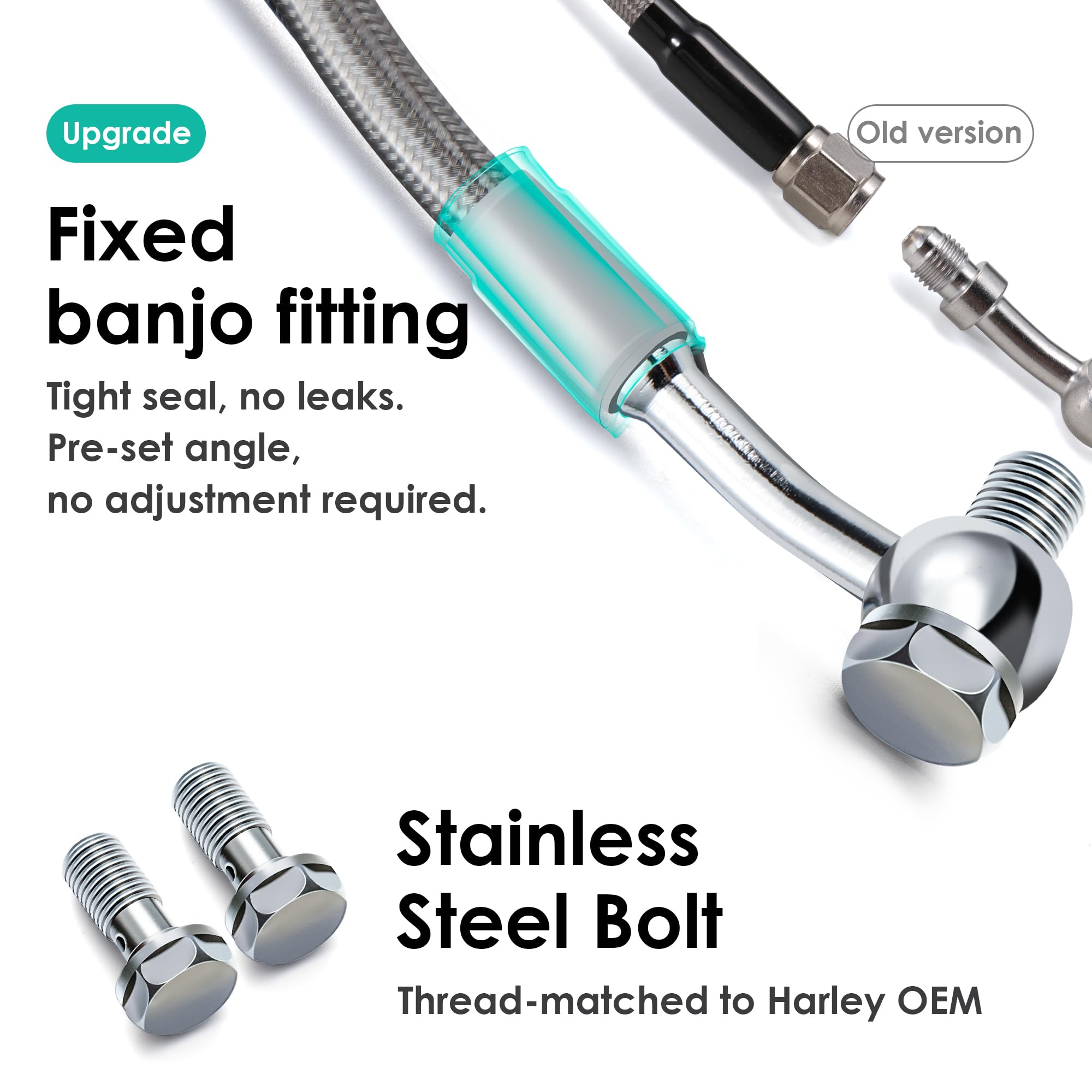 Mokitdora 44.5 Stainless Steel Braided Front Brake Lines Oil Hose For Harley 2004-Up Sportster 2018-Up Softail Models 14 Handleb