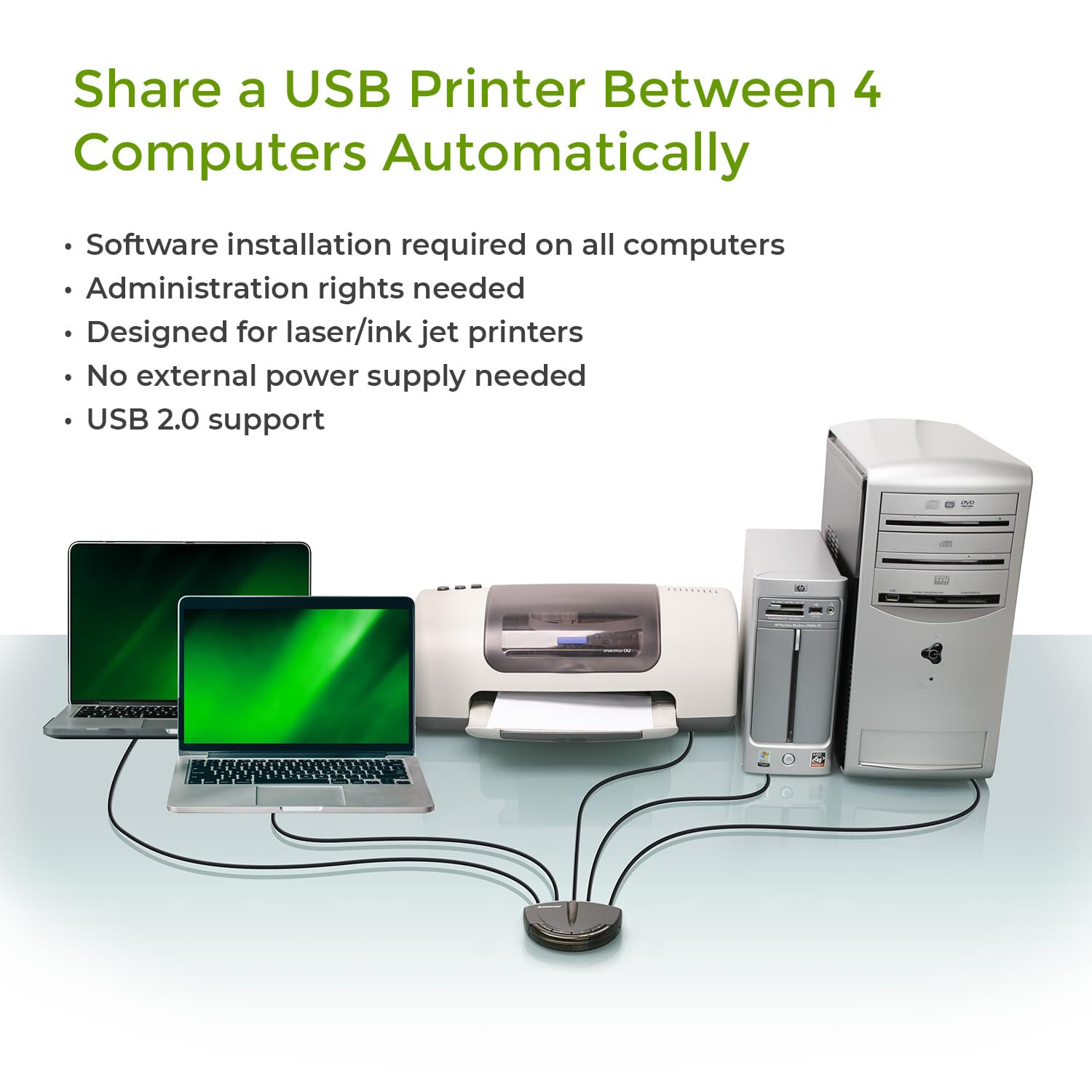 Iogear 4 Port Usb 2.0 Automatic Printer Switch, Gub431