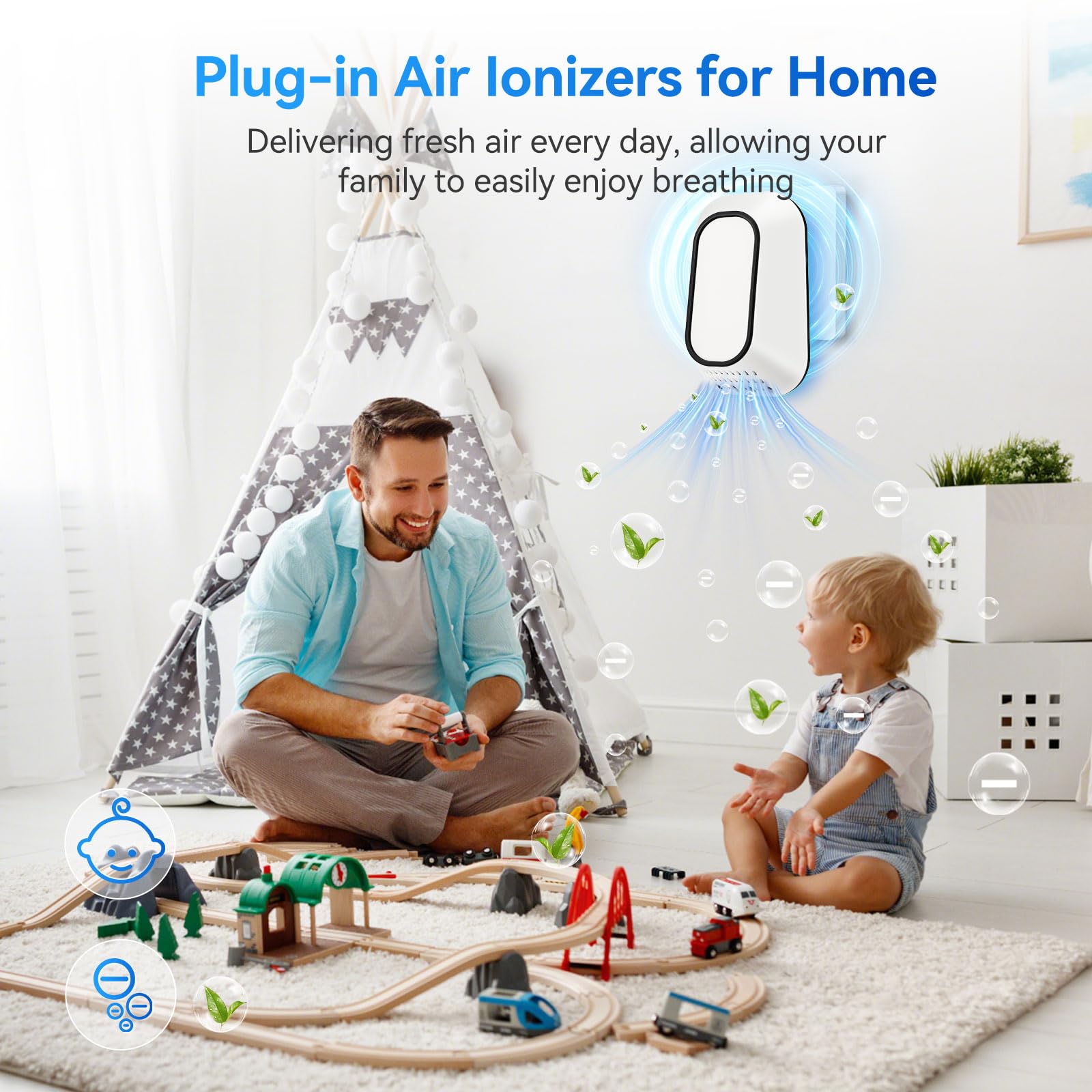 Pvacg Air Ionizers For Home With 4 Negative Ion Output Heads,Ionizer Air Purifier Plug In With Backlight,Quiet And Energy-Saving