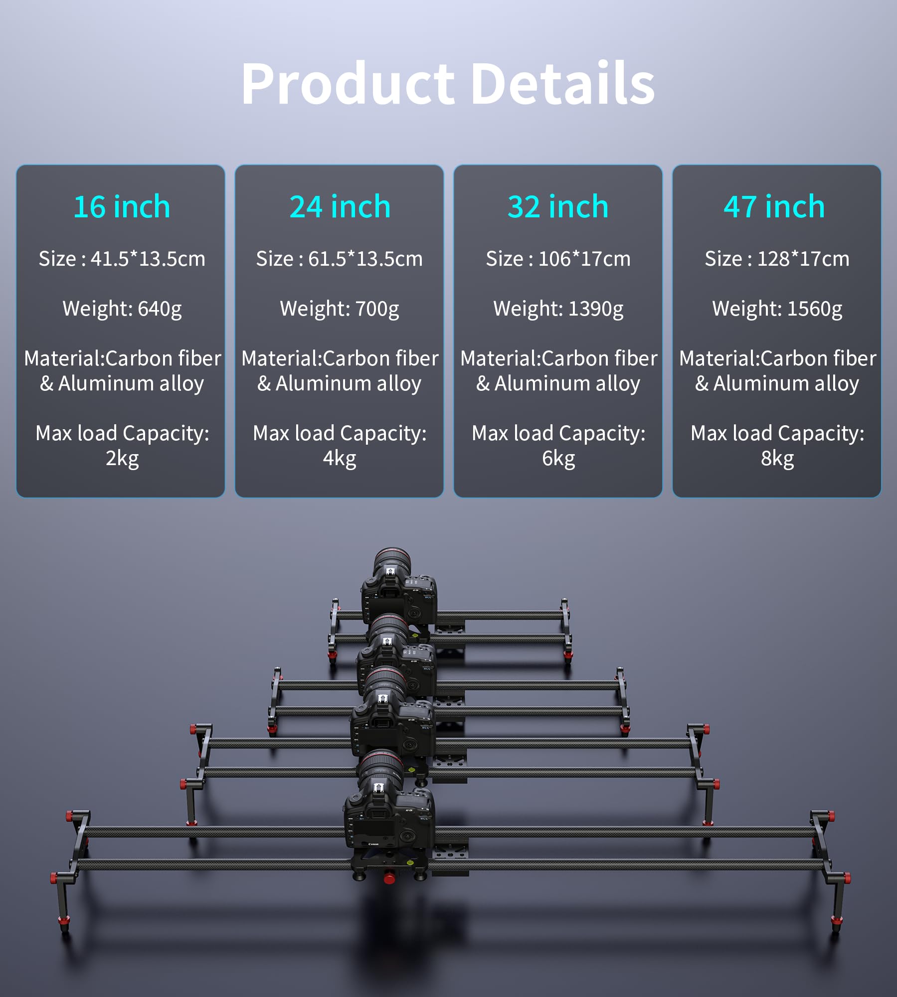 Zecti Camera Slider 16 ''/40 Cm Adjustable Carbon Fiber Camera Dolly Track Slider Video Stabilizer Rail For Camera Dslr Video Mo
