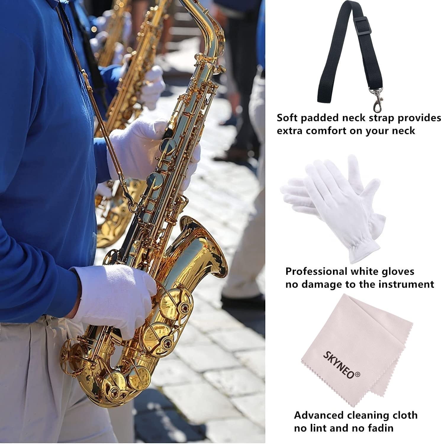 Skyneo Saxophone Cleaning Kit, Clarinet Cleaning Kit With Maintenance Kit,Cork Grease,Swab,Mouthpiece Cushions,Strap,Cleaning Cl