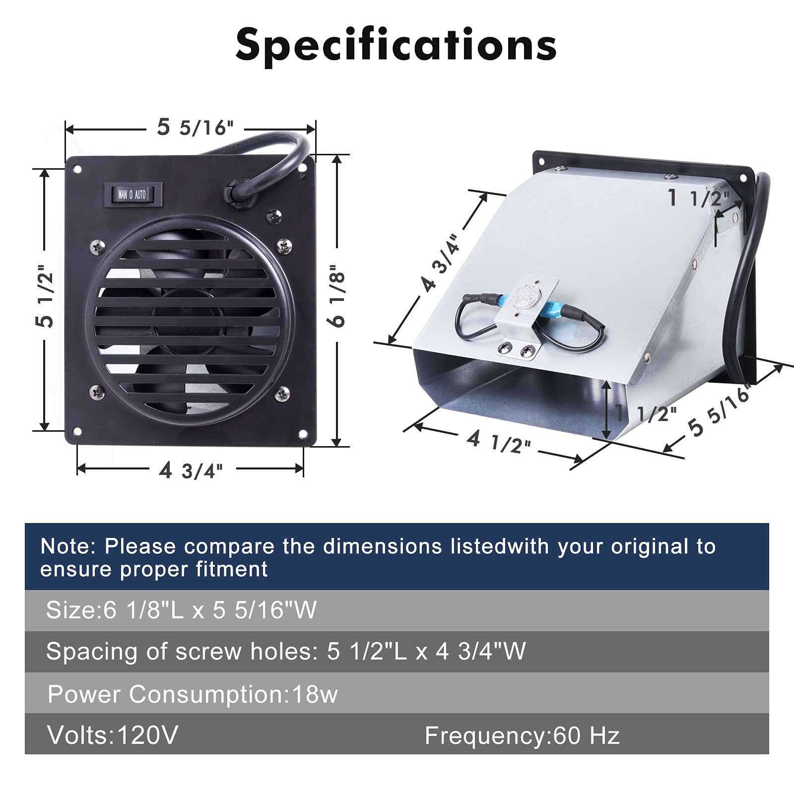 Hiorucet Whf100 Blower Fan For Dyna Glo Heater 30,000 Btu, Mr. Heater And Comfort Glow Vent Free Heaters, Replacement Whf 100 Ve