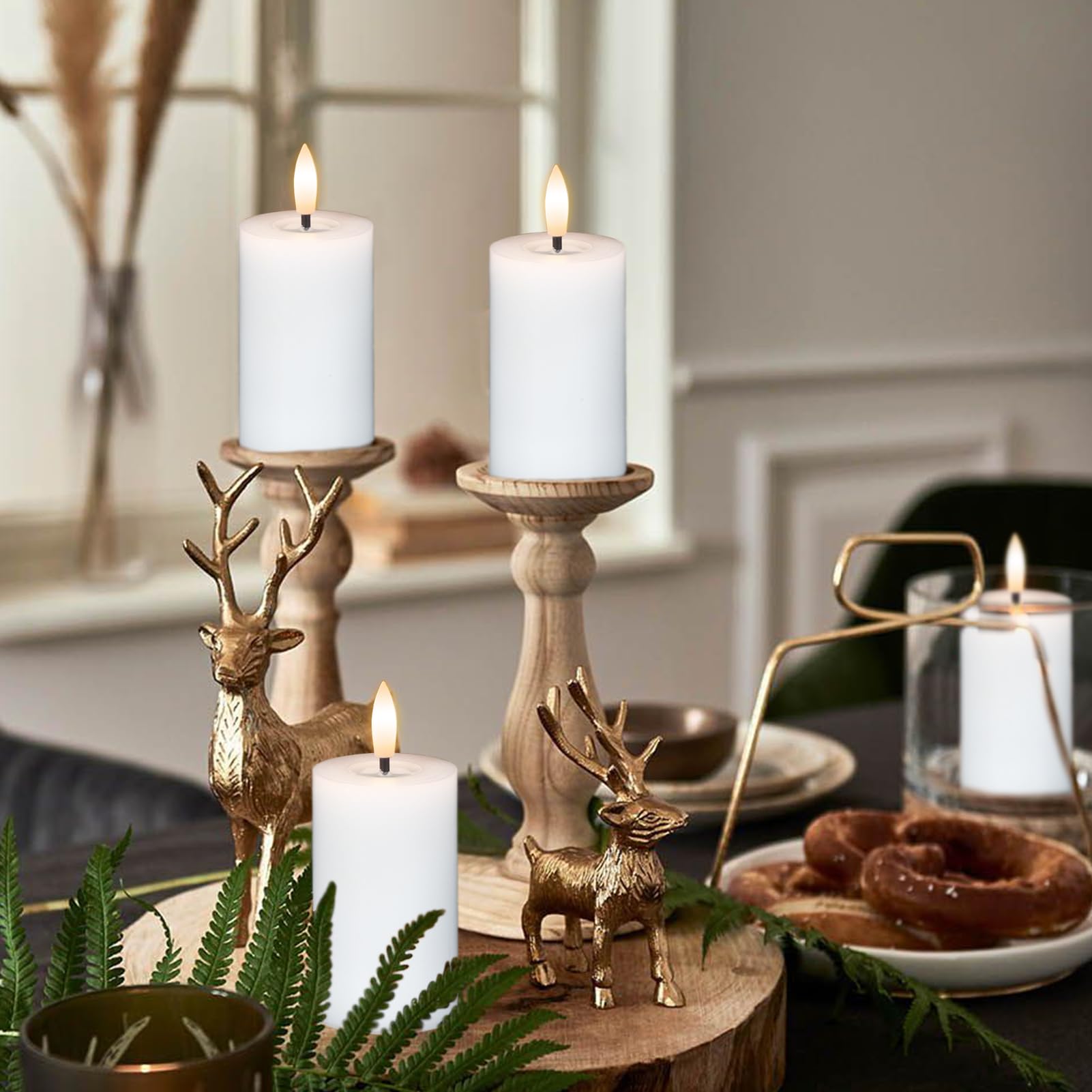 Eldnacele Flameless Pillar Flickering Candles With Remote And Timer   Battery Operated 3D Wick Real Wax Led Set Of 6 White   Chr