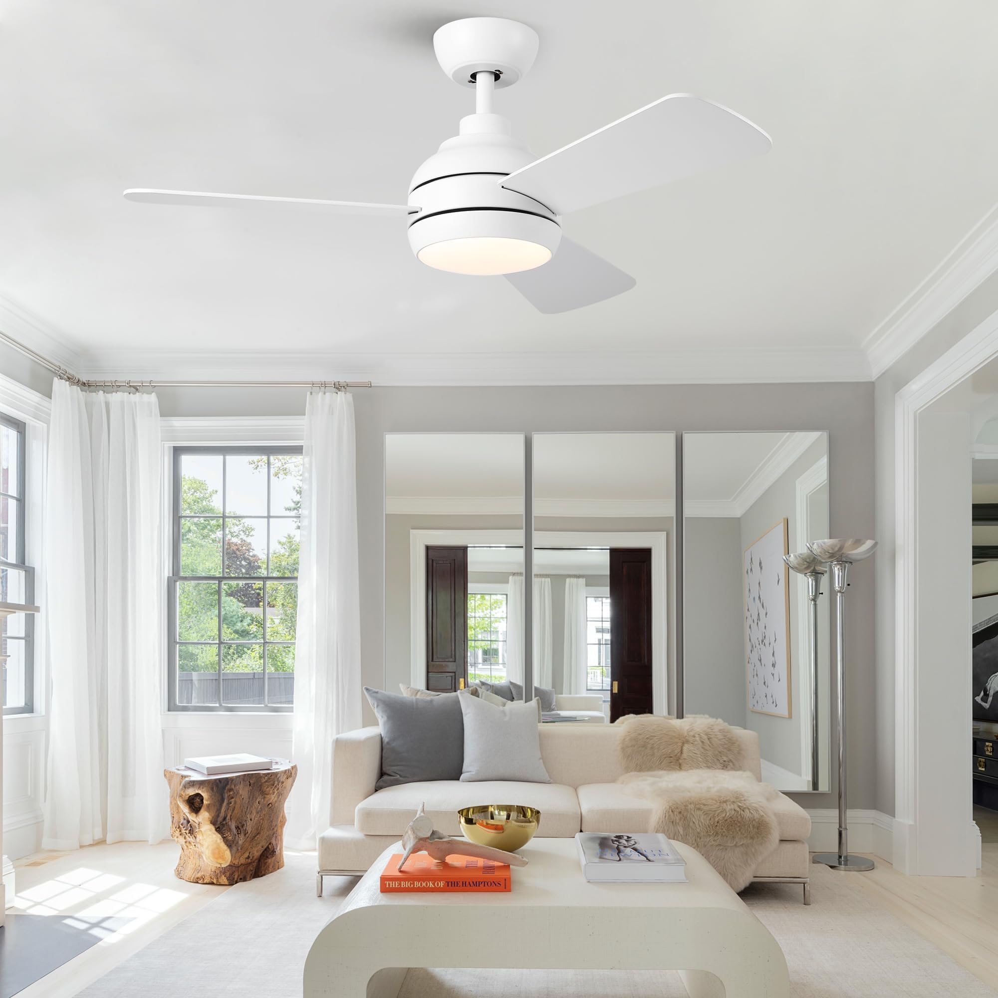 Putroad 42 Inch Ceiling Fans With Lights And Remote, Modern White Ceiling Fan With Light, Dc Reversible, 6 Speeds, 3Cct, Dimmabl