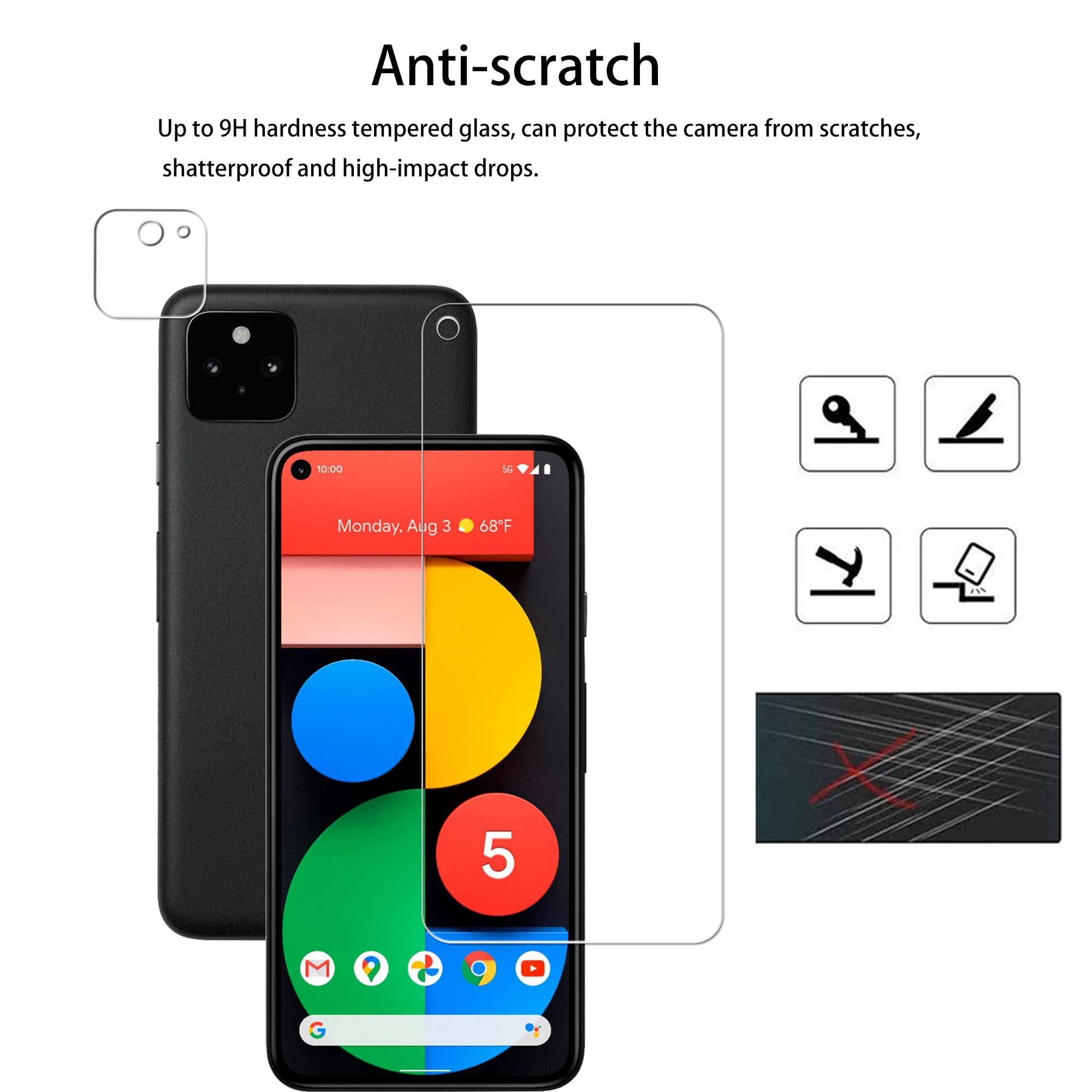 Hkkais Screen Protector For Google Pixel 8A 5G Tempered Glass Film 2 Pack With Camera Lens Protector 2 Pack Easy Alignment Tool